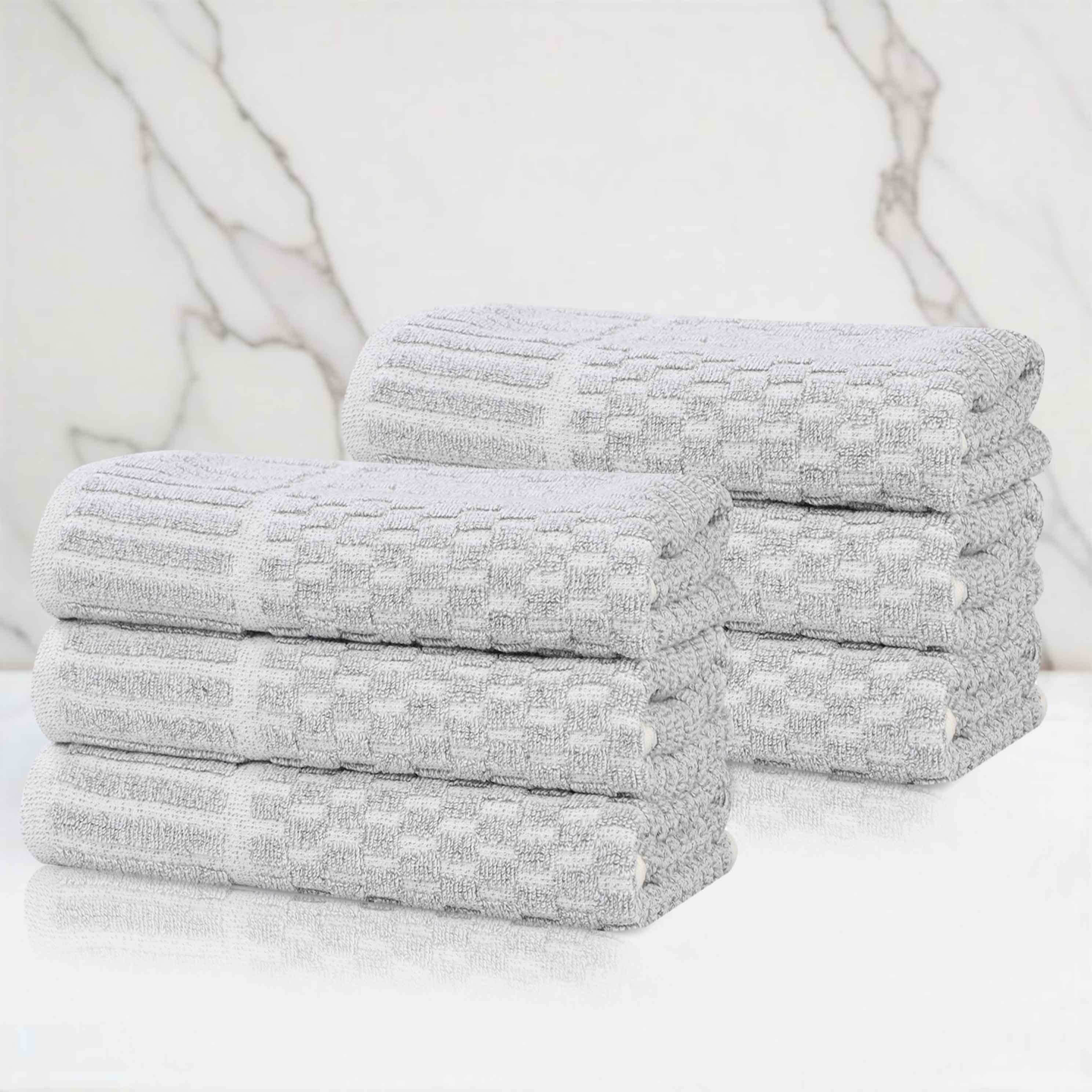 Juno Cotton Blend Textured Checkered Ribbed Border Hand Towels, Set of 6 - Hand Towel by Superior Brand