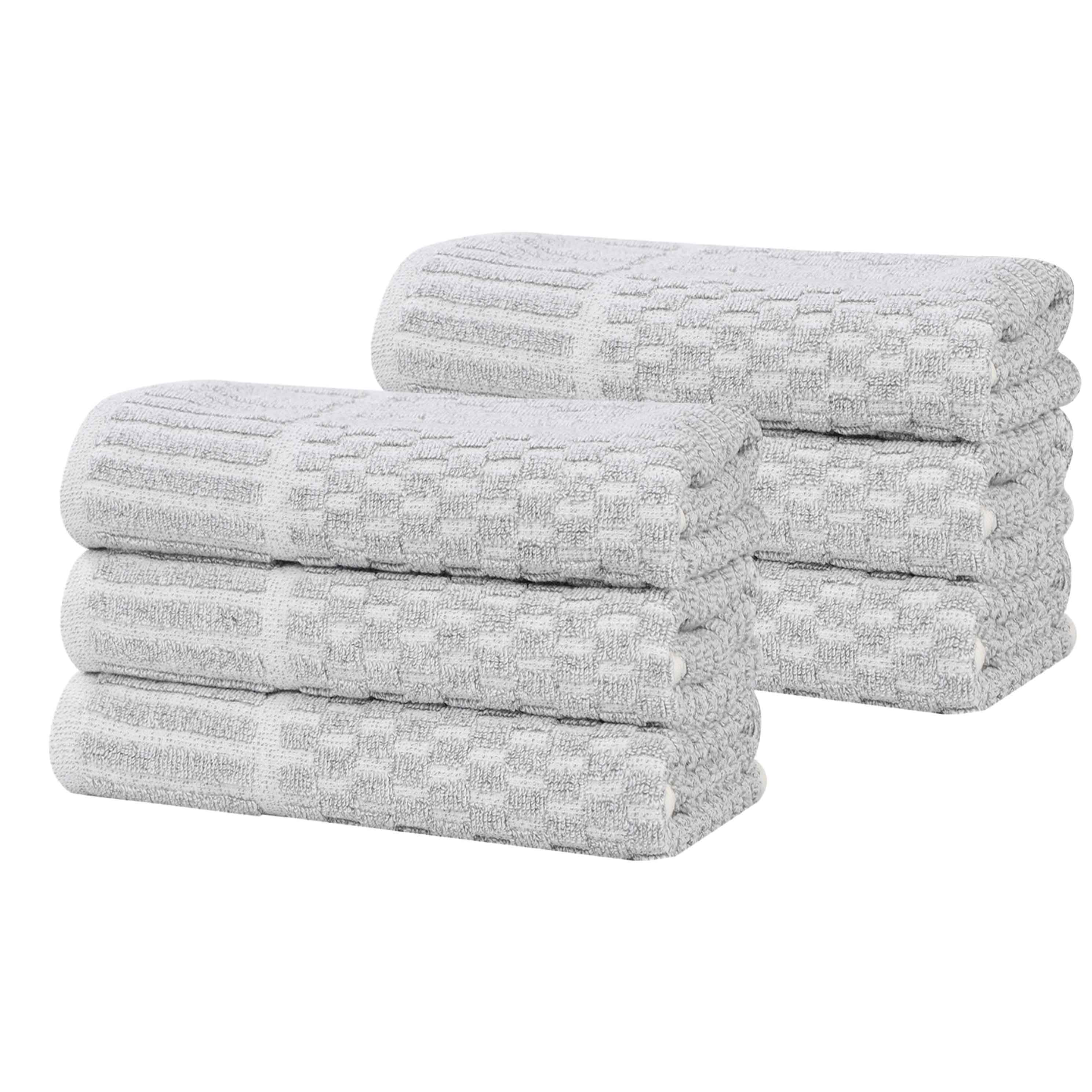Juno Cotton Blend Textured Checkered Ribbed Border Hand Towels, Set of 6 - Hand Towel by Superior Brand