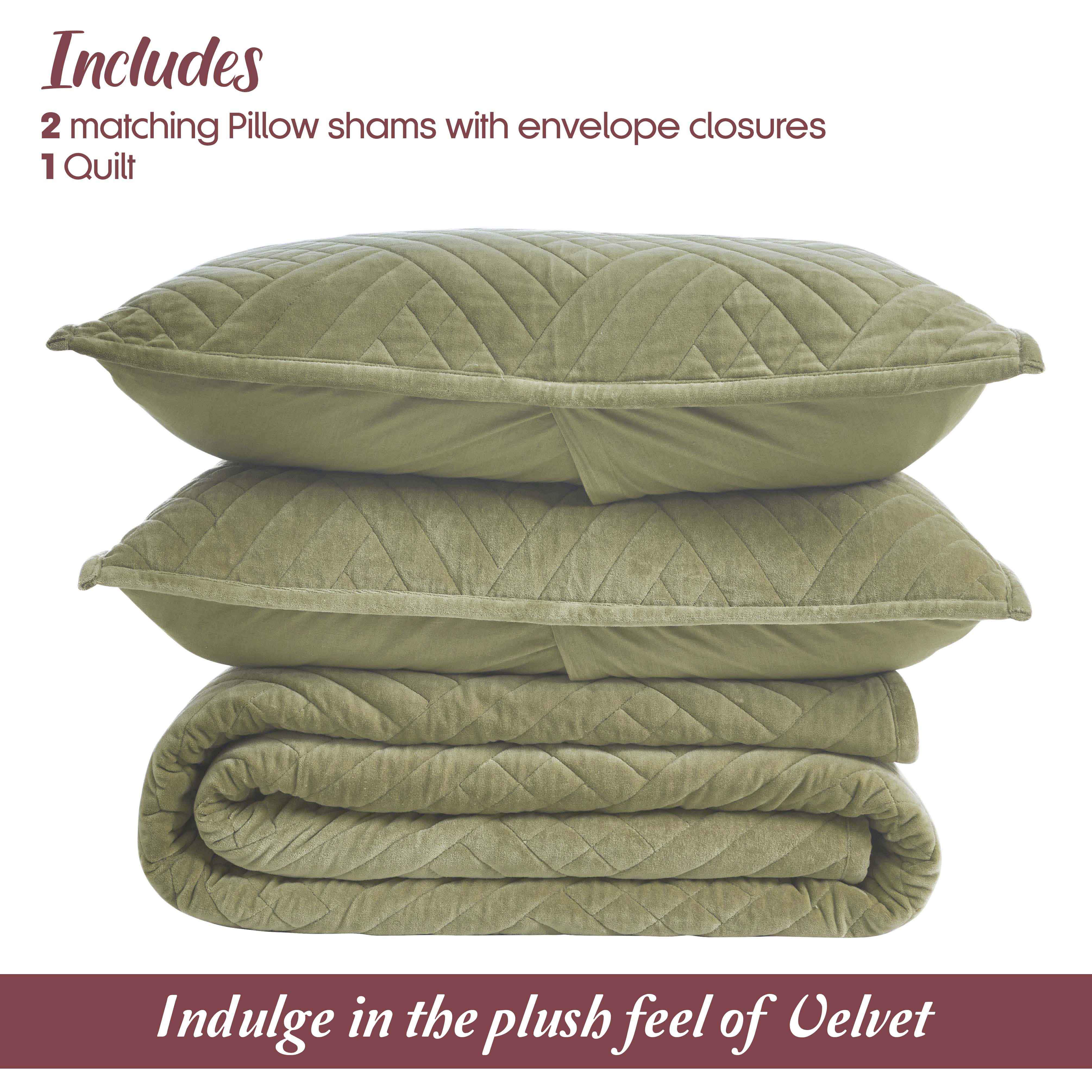 Karina Cotton Velvet Lightweight Geometric Quilt and Pillow Sham Set - Quilt Set by Superior Brand
