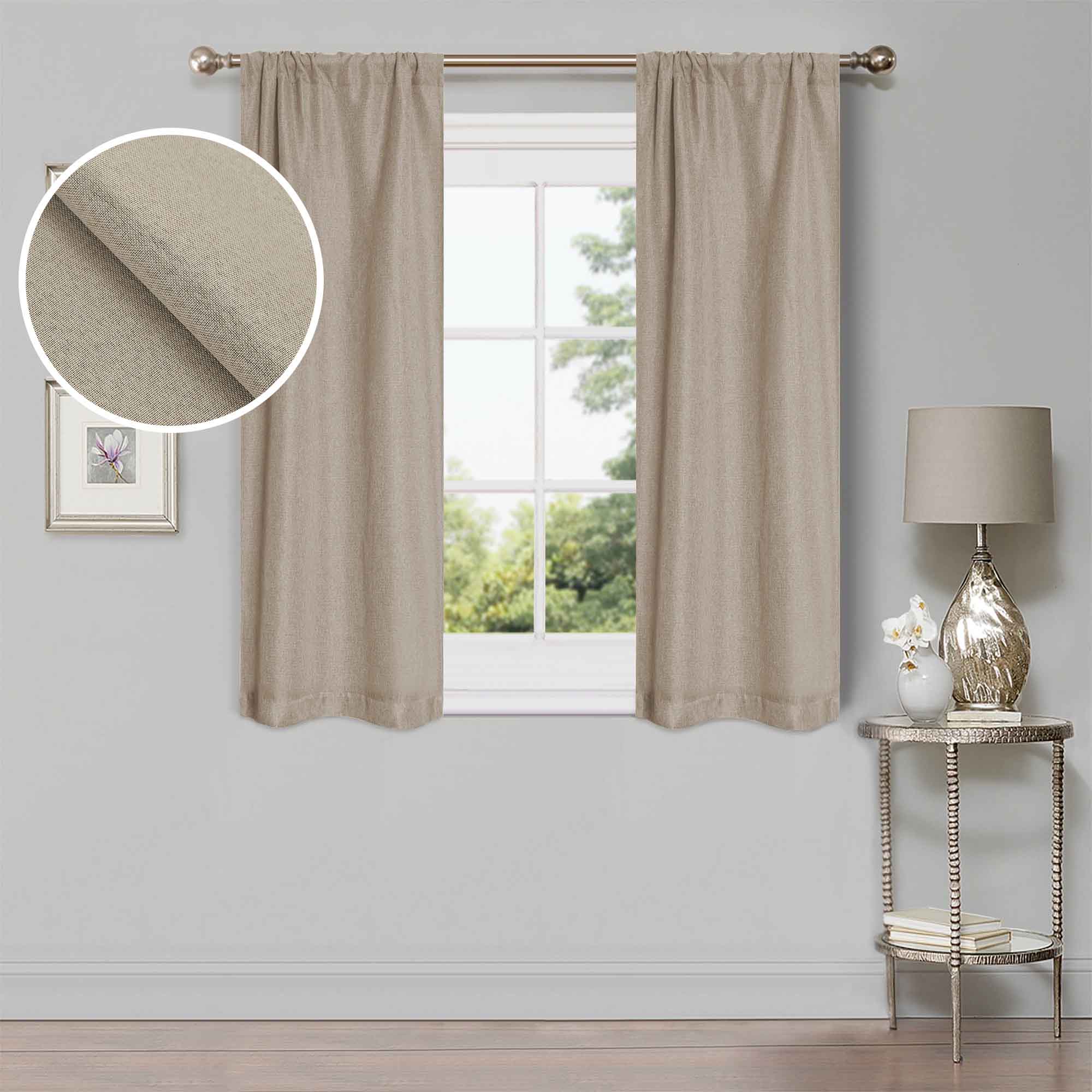 Linen Pattern Washable Room Darkening Blackout Curtains Set 26" - 8 Pieces - Blackout Curtains by Superior