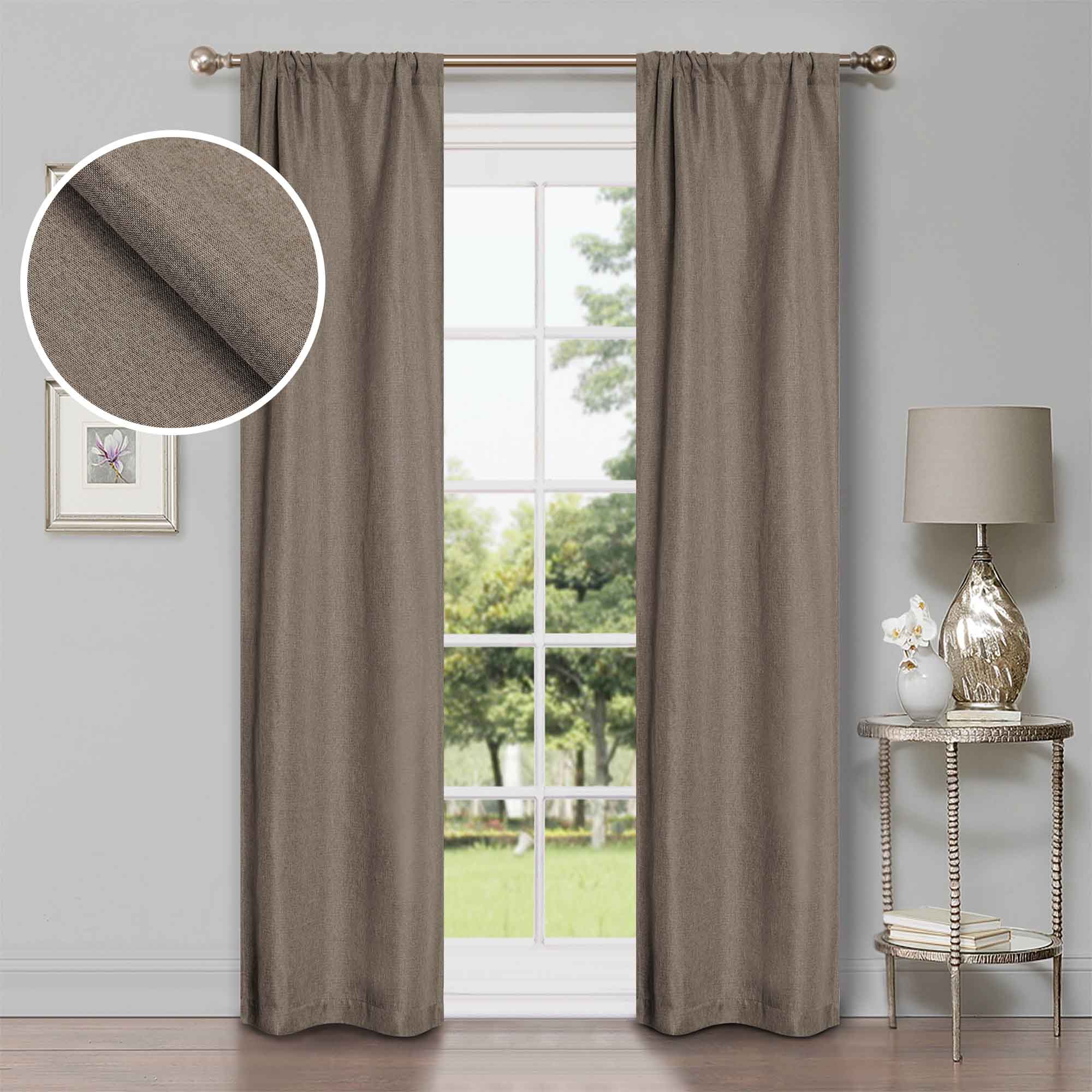 Linen Pattern Washable Room Darkening Blackout Curtains Set 26" - 8 Pieces - Blackout Curtains by Superior