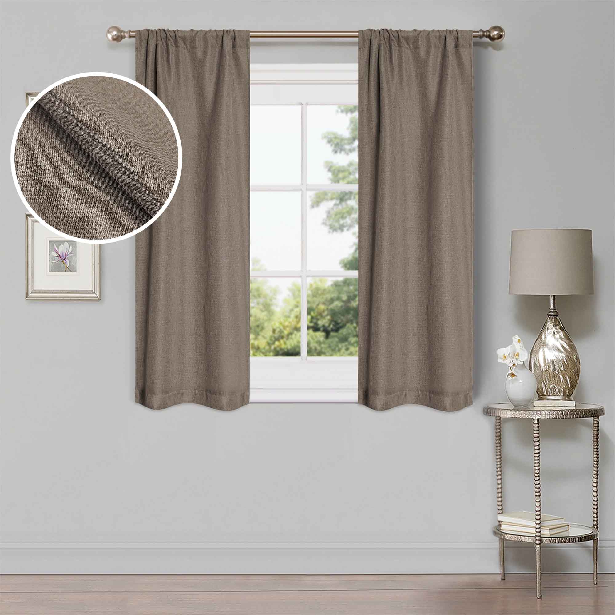 Linen Pattern Washable Room Darkening Blackout Curtains Set 26" - 8 Pieces - Blackout Curtains by Superior
