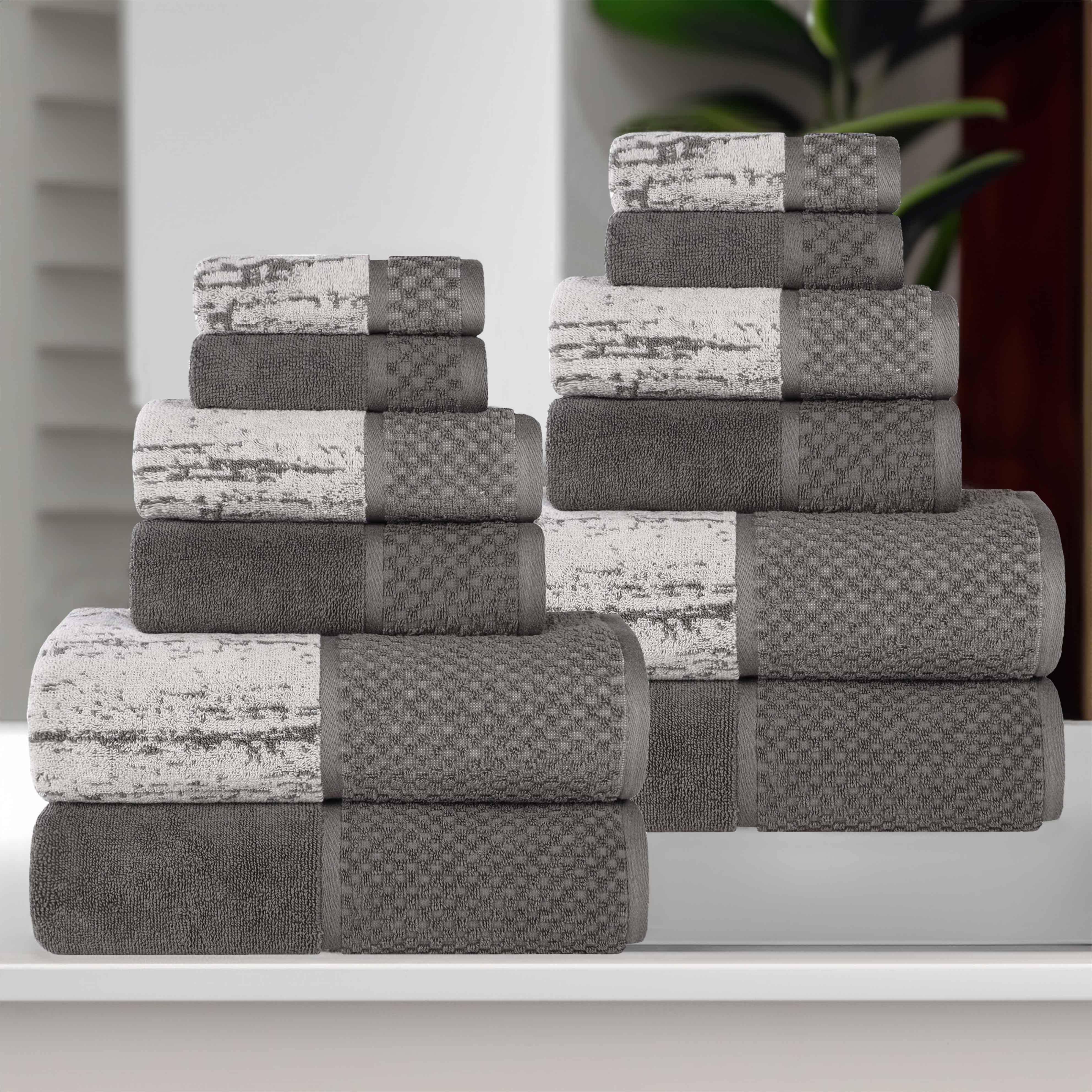 Lodie Cotton Jacquard Solid and Two-Toned 12 Piece Assorted Towel Set - Towel Set by Superior Brand