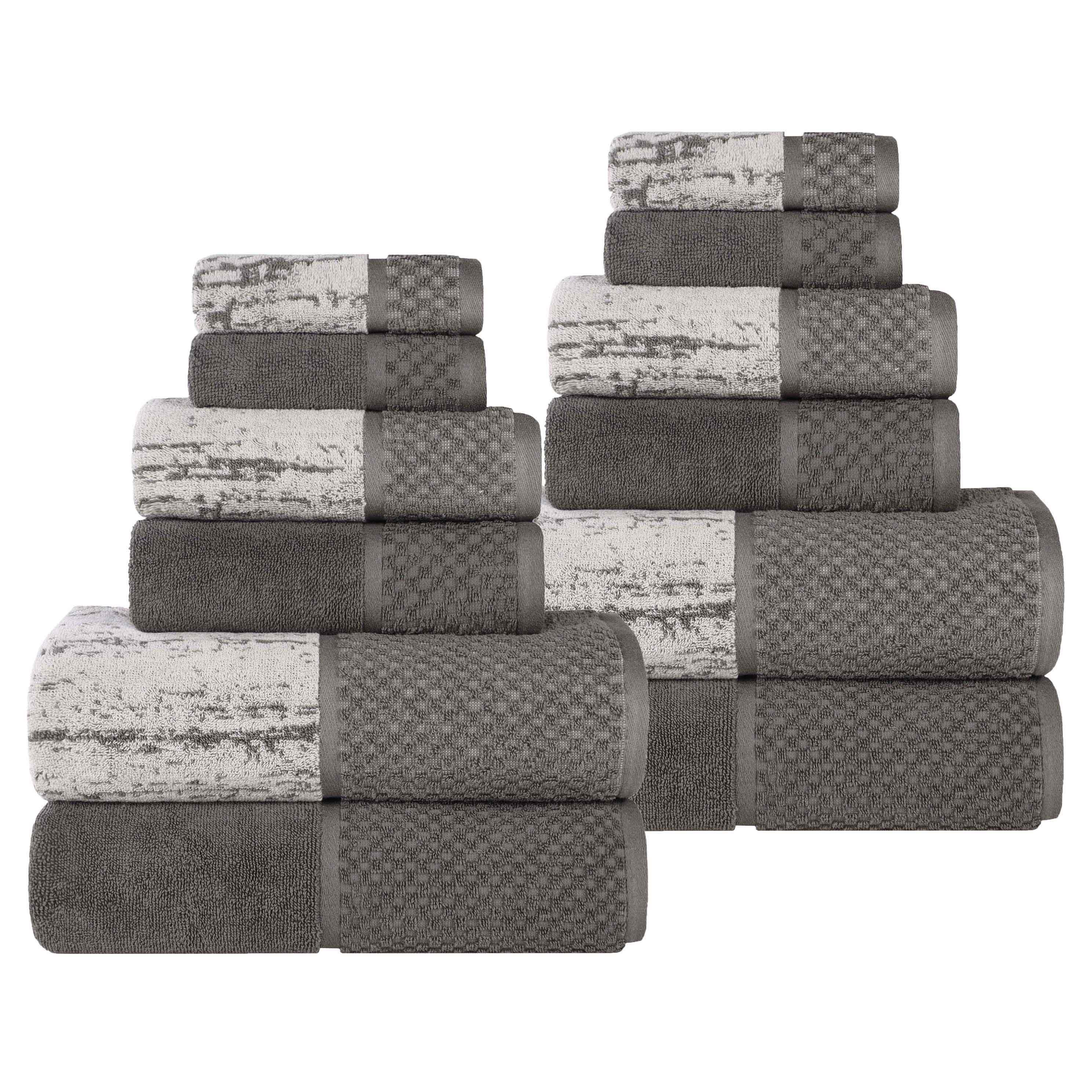 Lodie Cotton Jacquard Solid and Two-Toned 12 Piece Assorted Towel Set - Towel Set by Superior