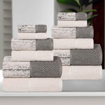 Lodie Cotton Jacquard Solid and Two-Toned 12 Piece Assorted Towel Set - Towel Set by Superior