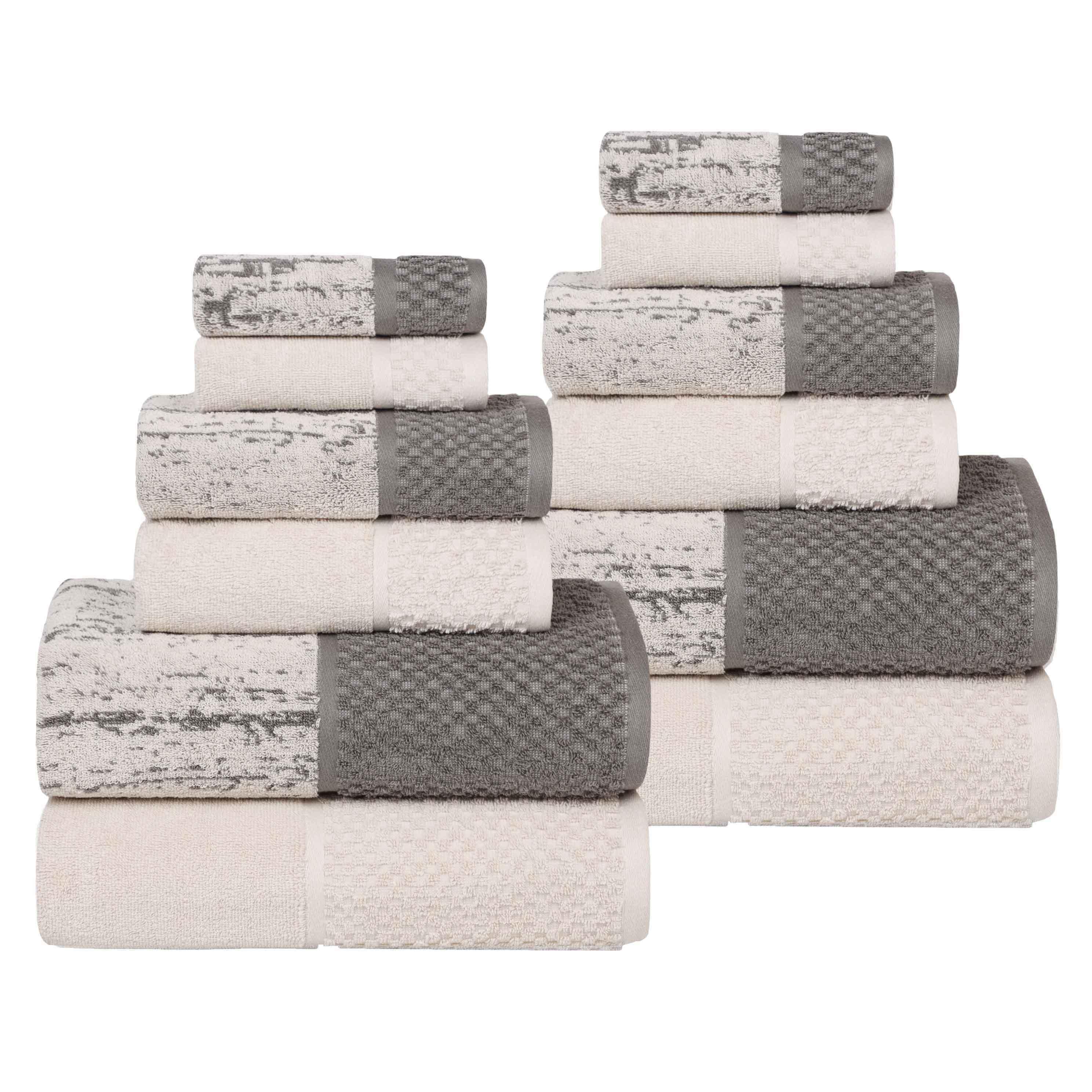 Lodie Cotton Jacquard Solid and Two-Toned 12 Piece Assorted Towel Set - Towel Set by Superior
