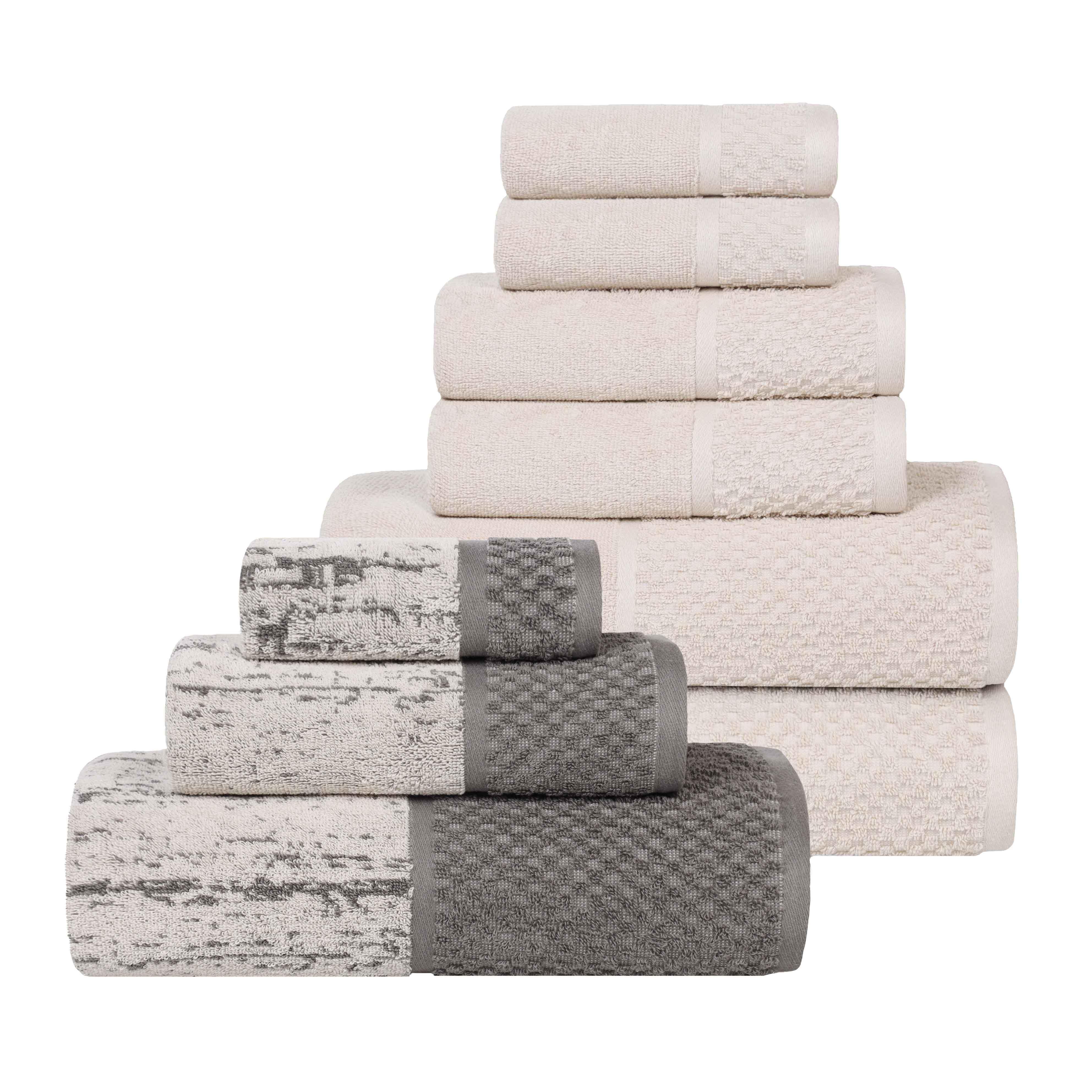 Lodie Cotton Jacquard Solid and Two-Toned 9 Piece Assorted Towel Set - Towel Set by Superior Brand