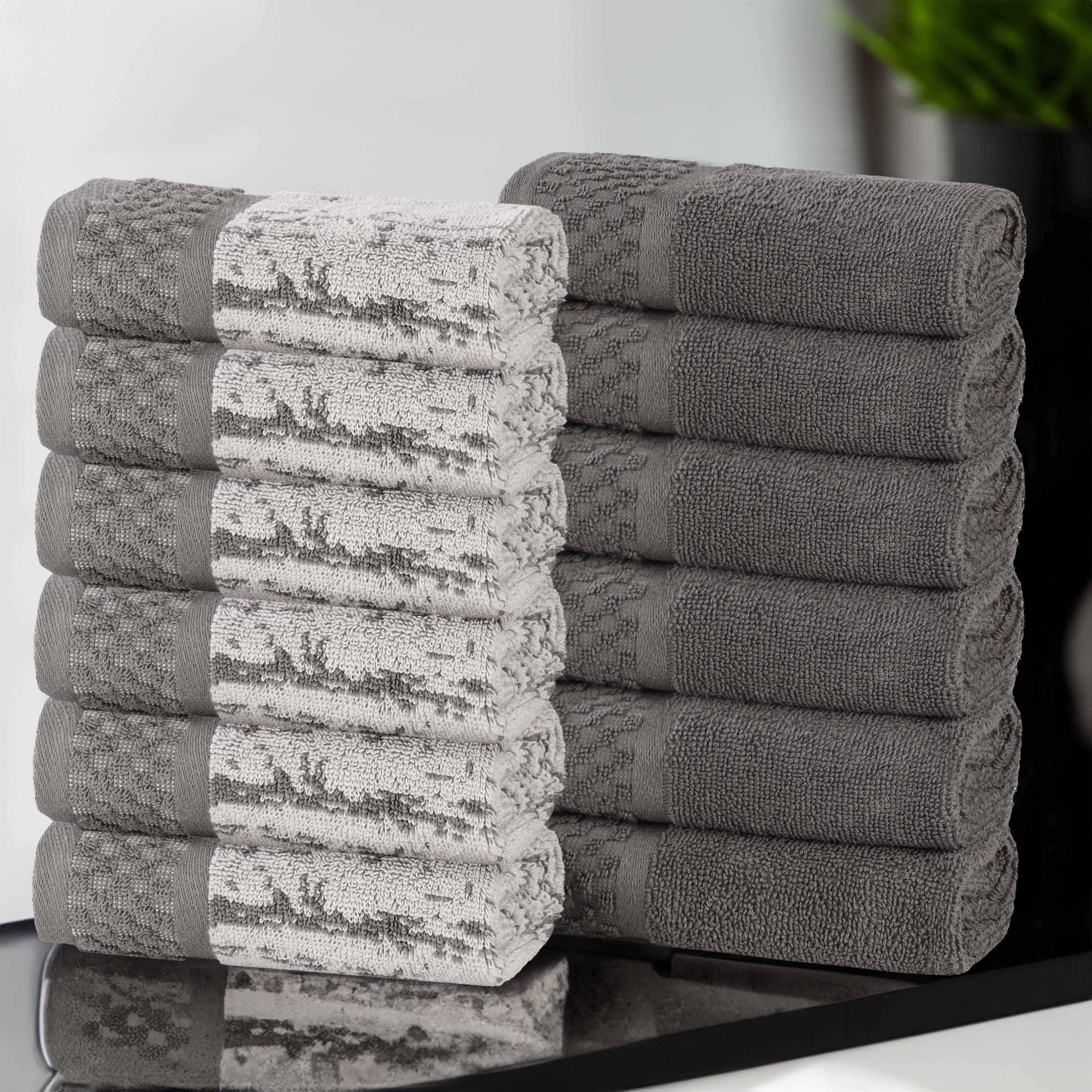 Lodie Cotton Jacquard Solid and Two-Toned Face Towel Washcloth Set of 12 - Face Towel by Superior Brand