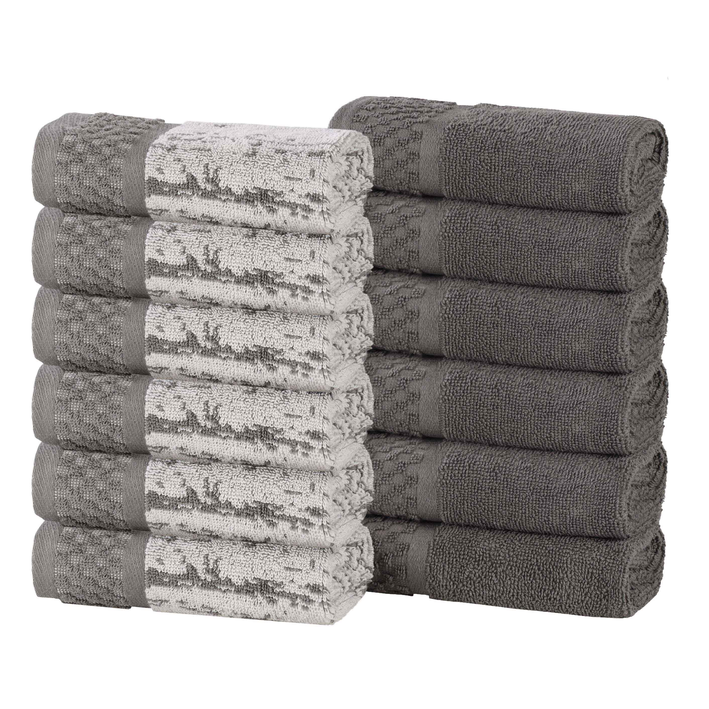 Lodie Cotton Jacquard Solid and Two-Toned Face Towel Washcloth Set of 12 - Face Towel by Superior Brand