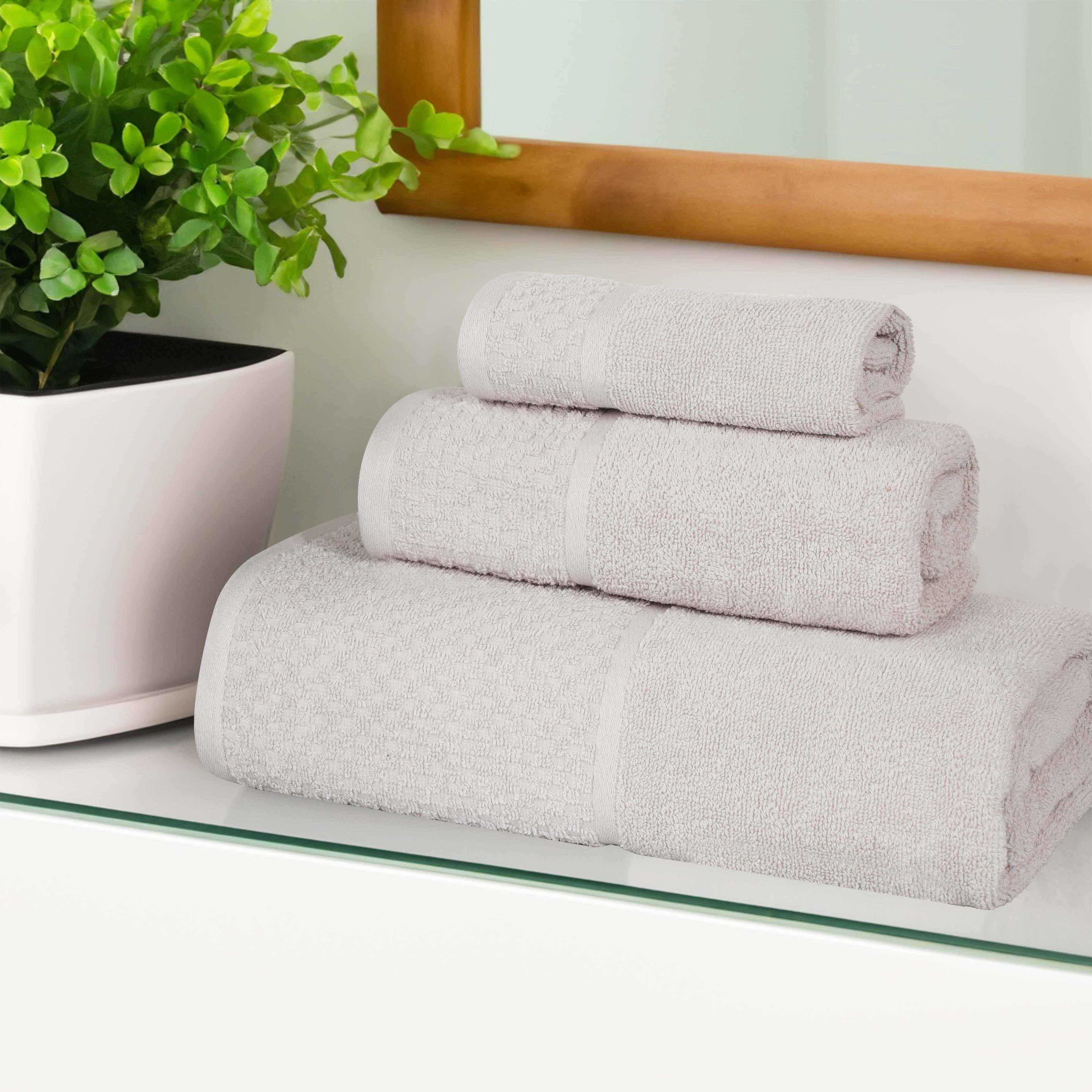 Lodie Cotton Plush Absorbent Jacquard Solid 3 Piece Assorted Towel Set - Towel Set by Superior Brand
