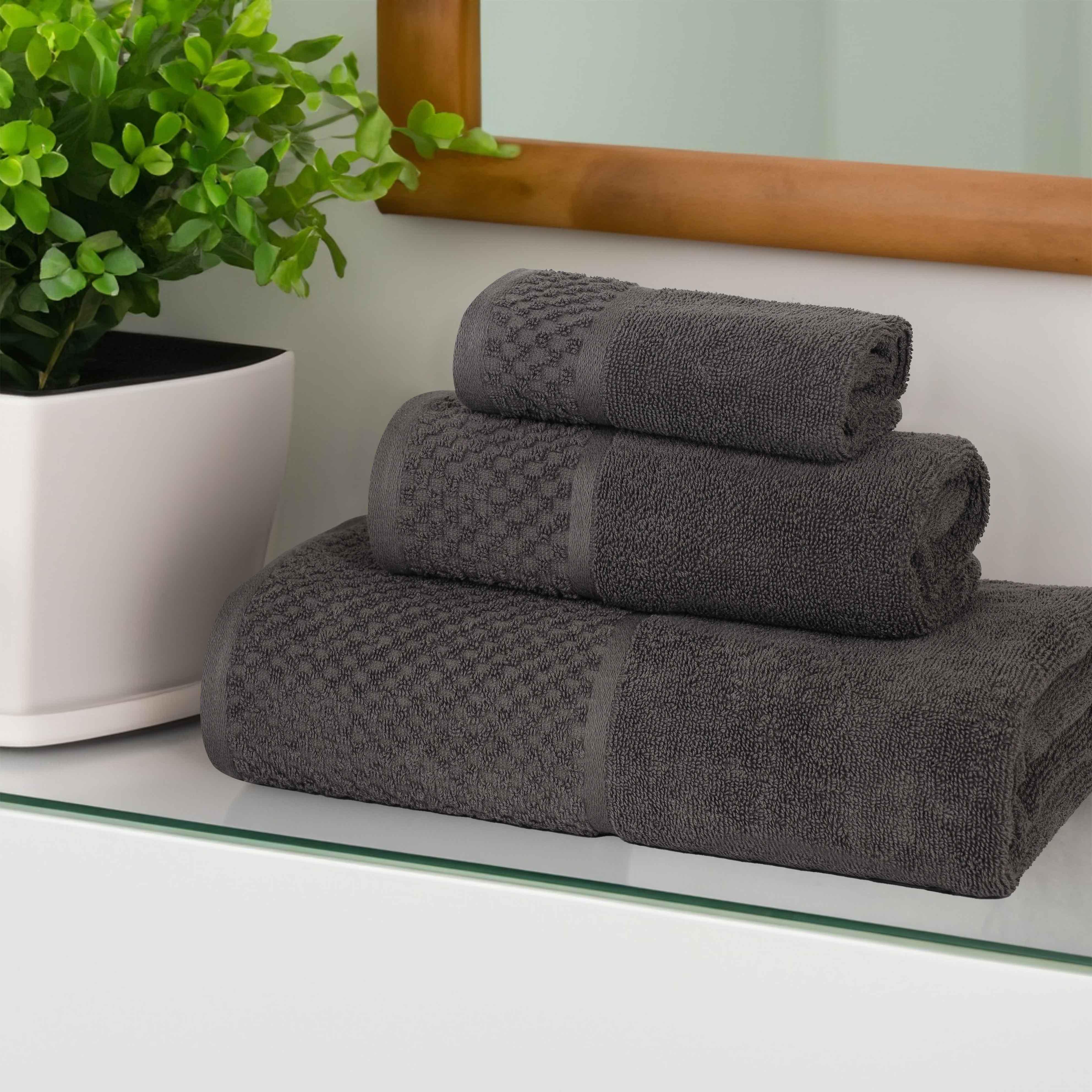 Lodie Cotton Plush Absorbent Jacquard Solid 3 Piece Assorted Towel Set - Towel Set by Superior Brand
