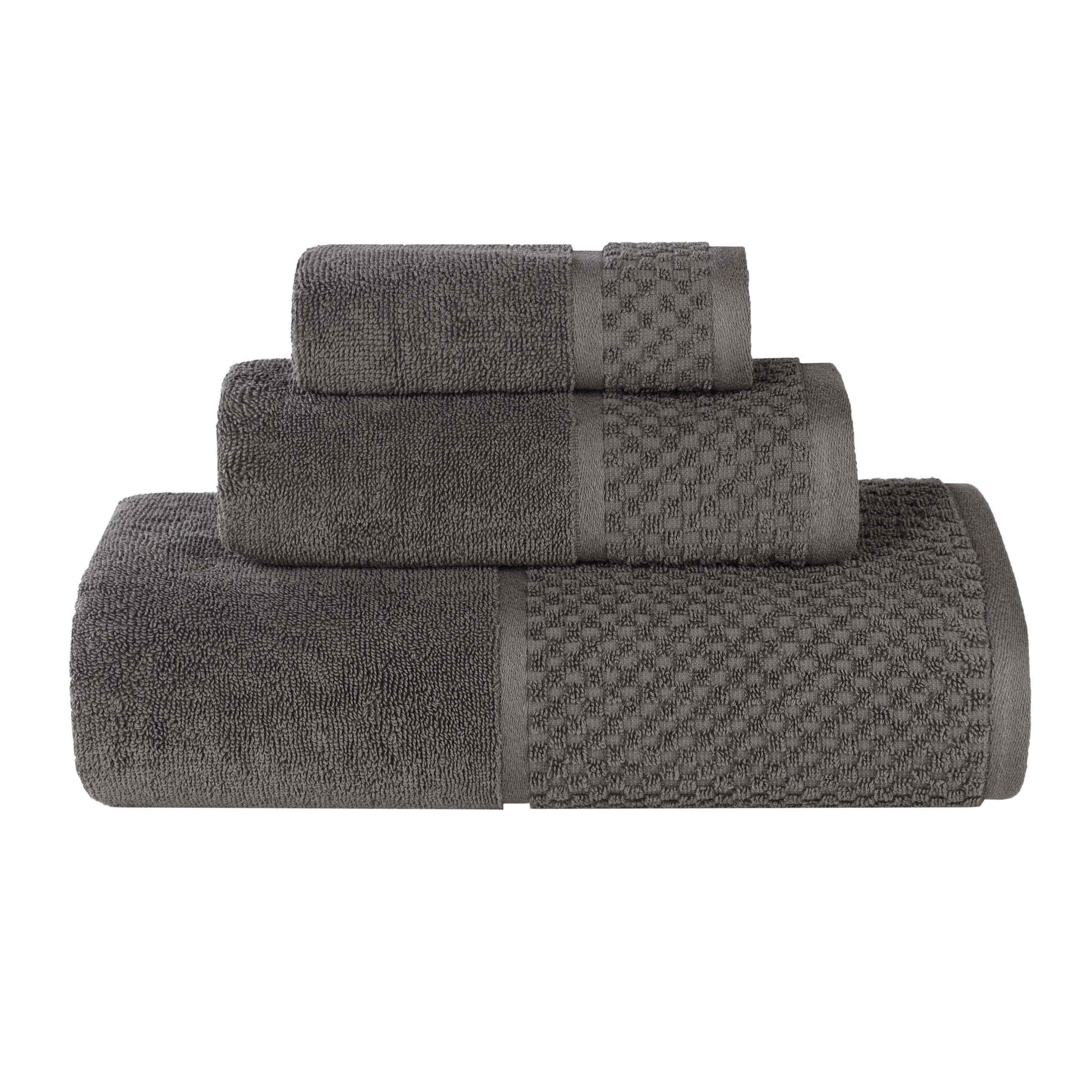 Lodie Cotton Plush Absorbent Jacquard Solid 3 Piece Assorted Towel Set - Towel Set by Superior Brand