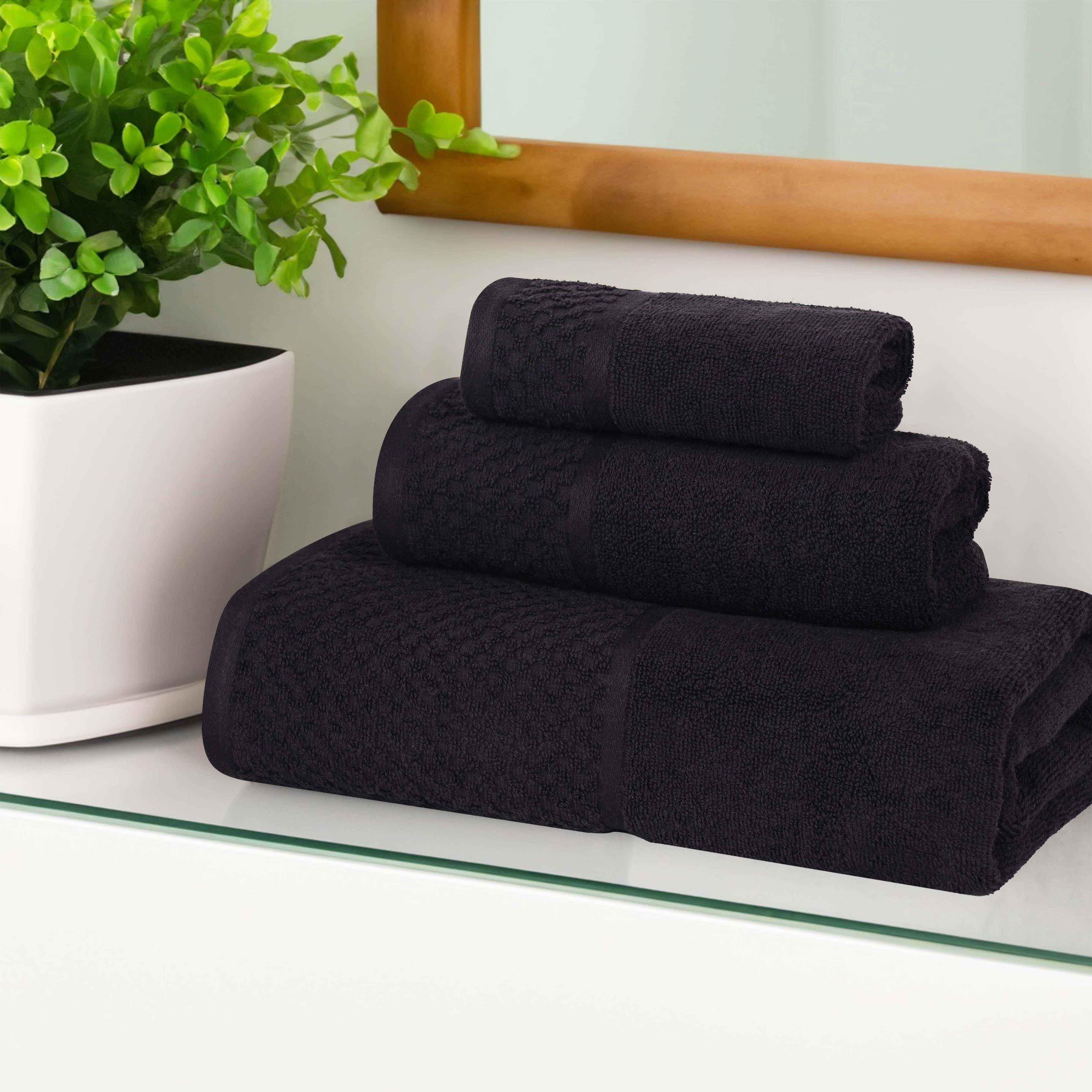 Lodie Cotton Plush Absorbent Jacquard Solid 3 Piece Assorted Towel Set - Towel Set by Superior Brand