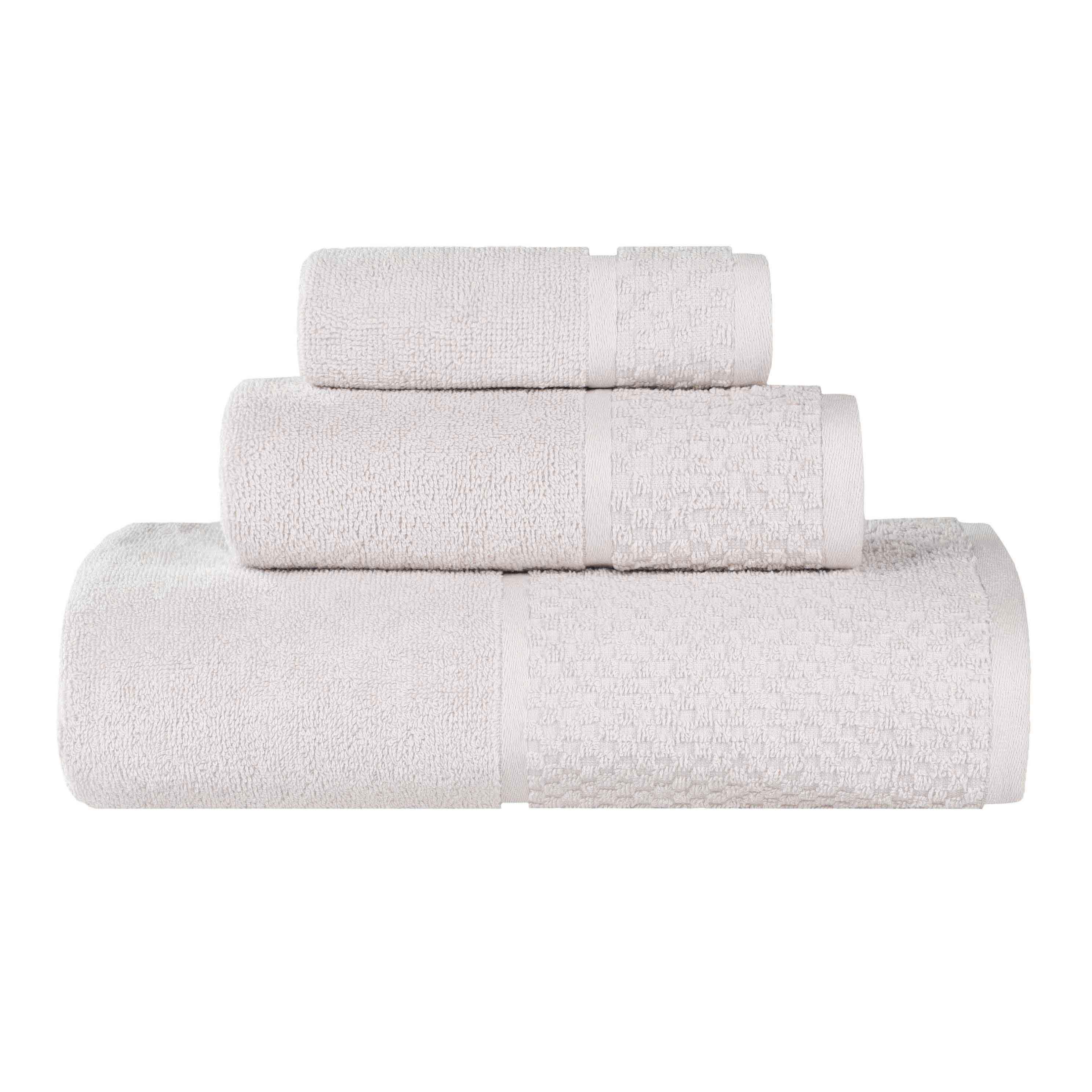 Lodie Cotton Plush Absorbent Jacquard Solid 3 Piece Assorted Towel Set - Towel Set by Superior Brand
