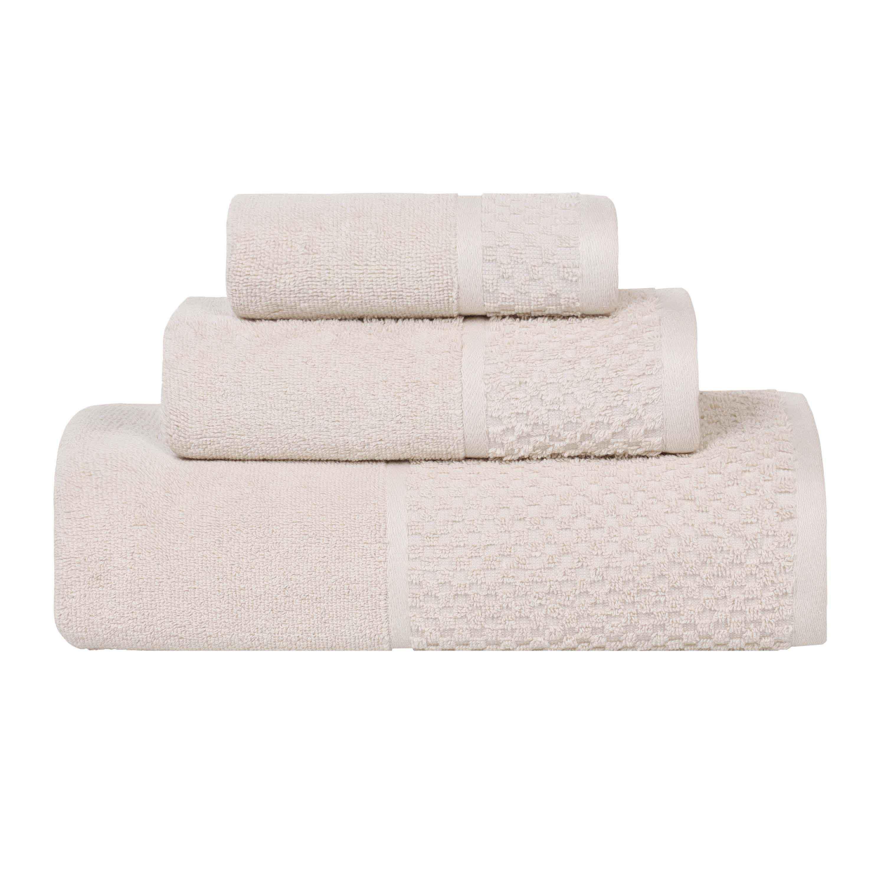 Lodie Cotton Plush Absorbent Jacquard Solid 3 Piece Assorted Towel Set - Towel Set by Superior Brand