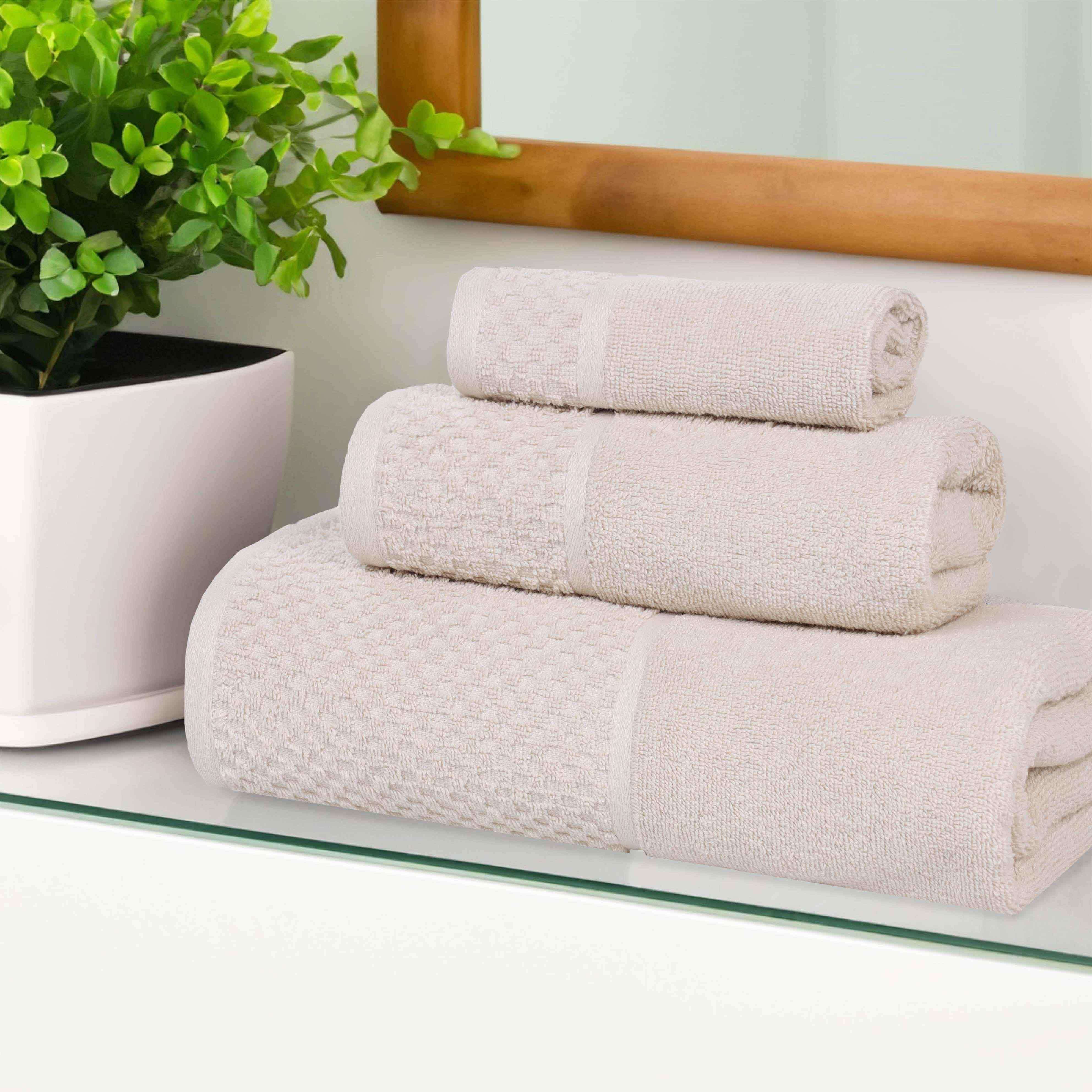 Lodie Cotton Plush Absorbent Jacquard Solid 3 Piece Assorted Towel Set - Towel Set by Superior Brand