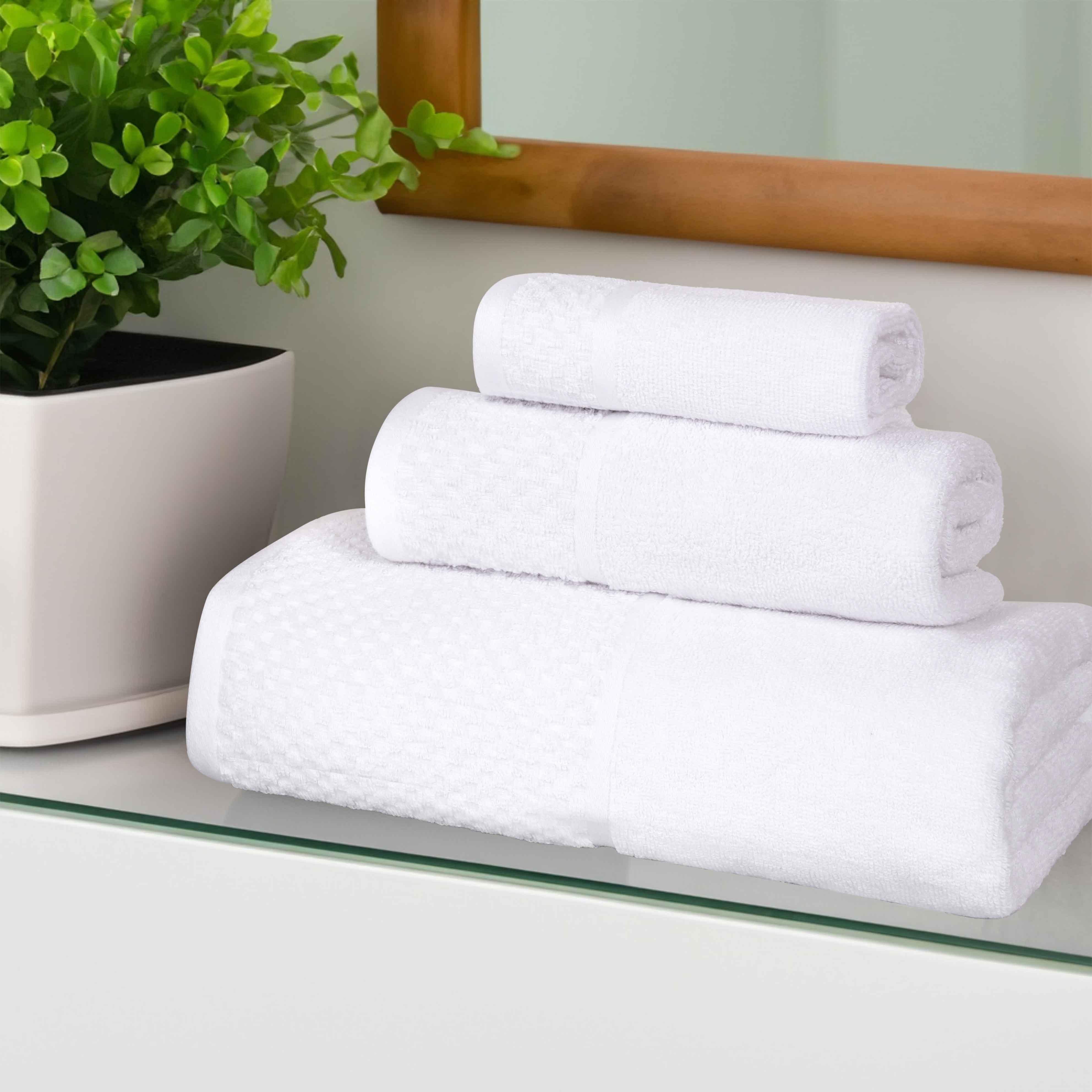 Lodie Cotton Plush Absorbent Jacquard Solid 3 Piece Assorted Towel Set - Towel Set by Superior Brand