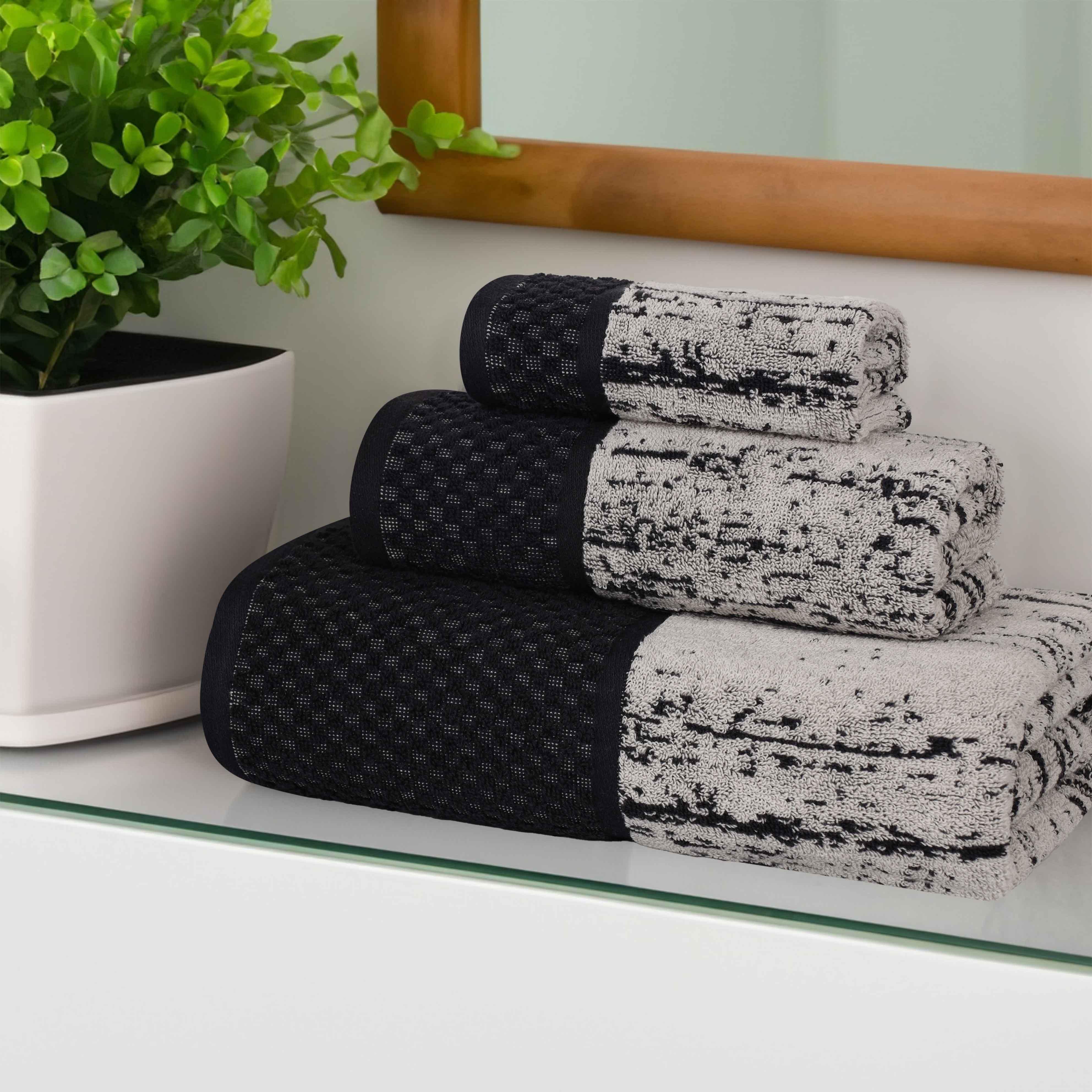 Lodie Cotton Plush Soft Jacquard Two-Toned 3 Piece Assorted Towel Set - Towel Set by Superior