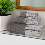 Lodie Cotton Plush Soft Jacquard Two-Toned 3 Piece Assorted Towel Set - Towel Set by Superior