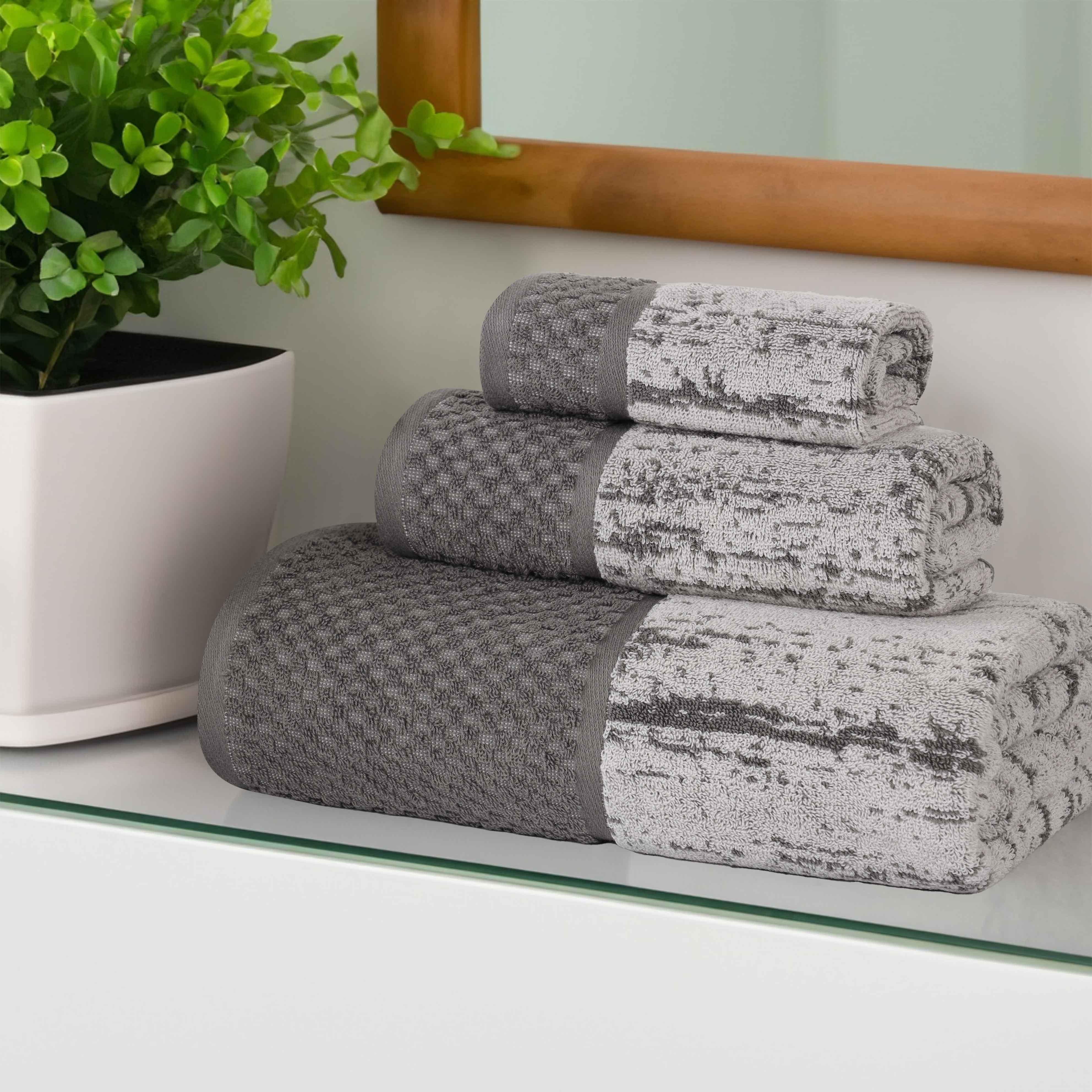 Lodie Cotton Plush Soft Jacquard Two-Toned 3 Piece Assorted Towel Set - Towel Set by Superior