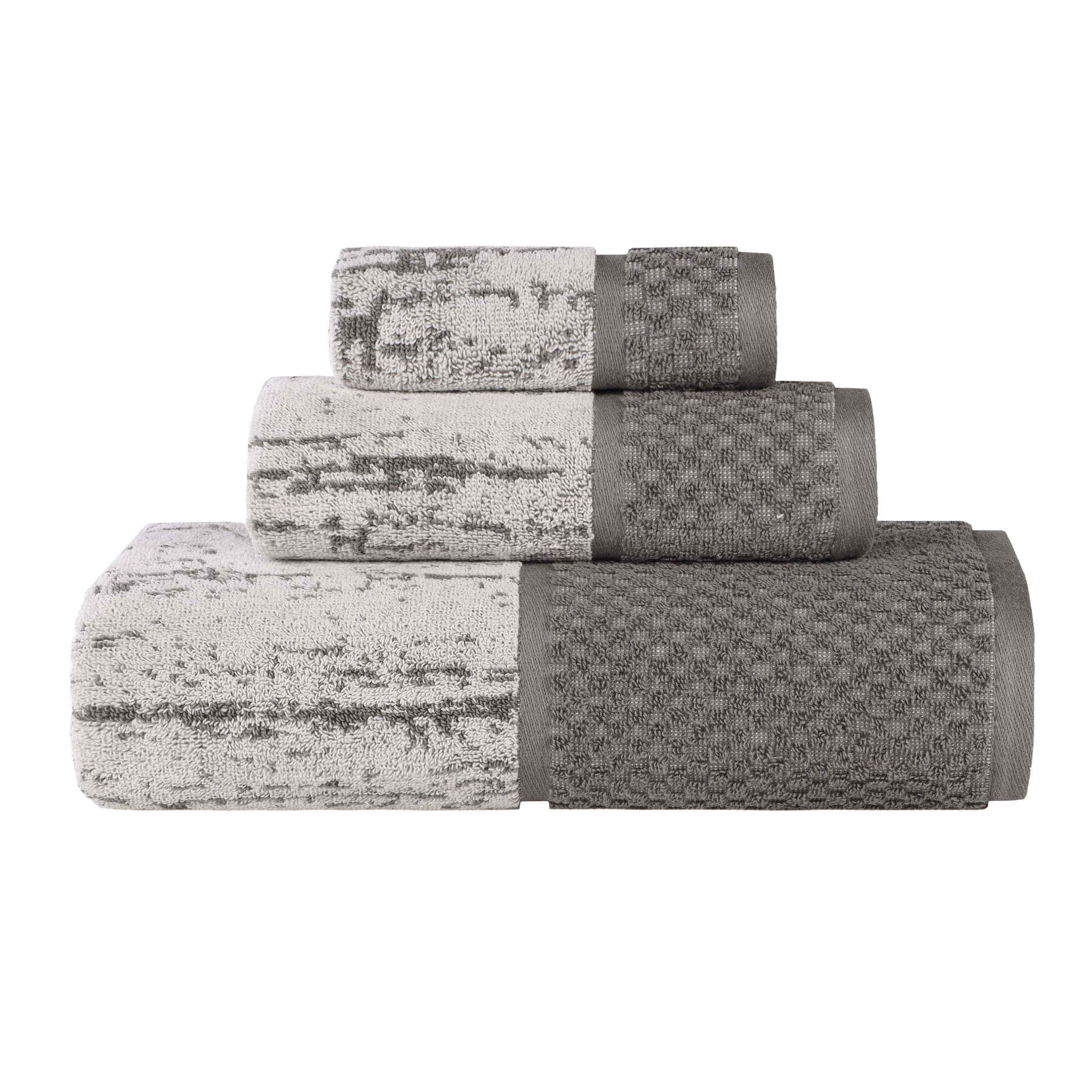 Lodie Cotton Plush Soft Jacquard Two-Toned 3 Piece Assorted Towel Set - Towel Set by Superior
