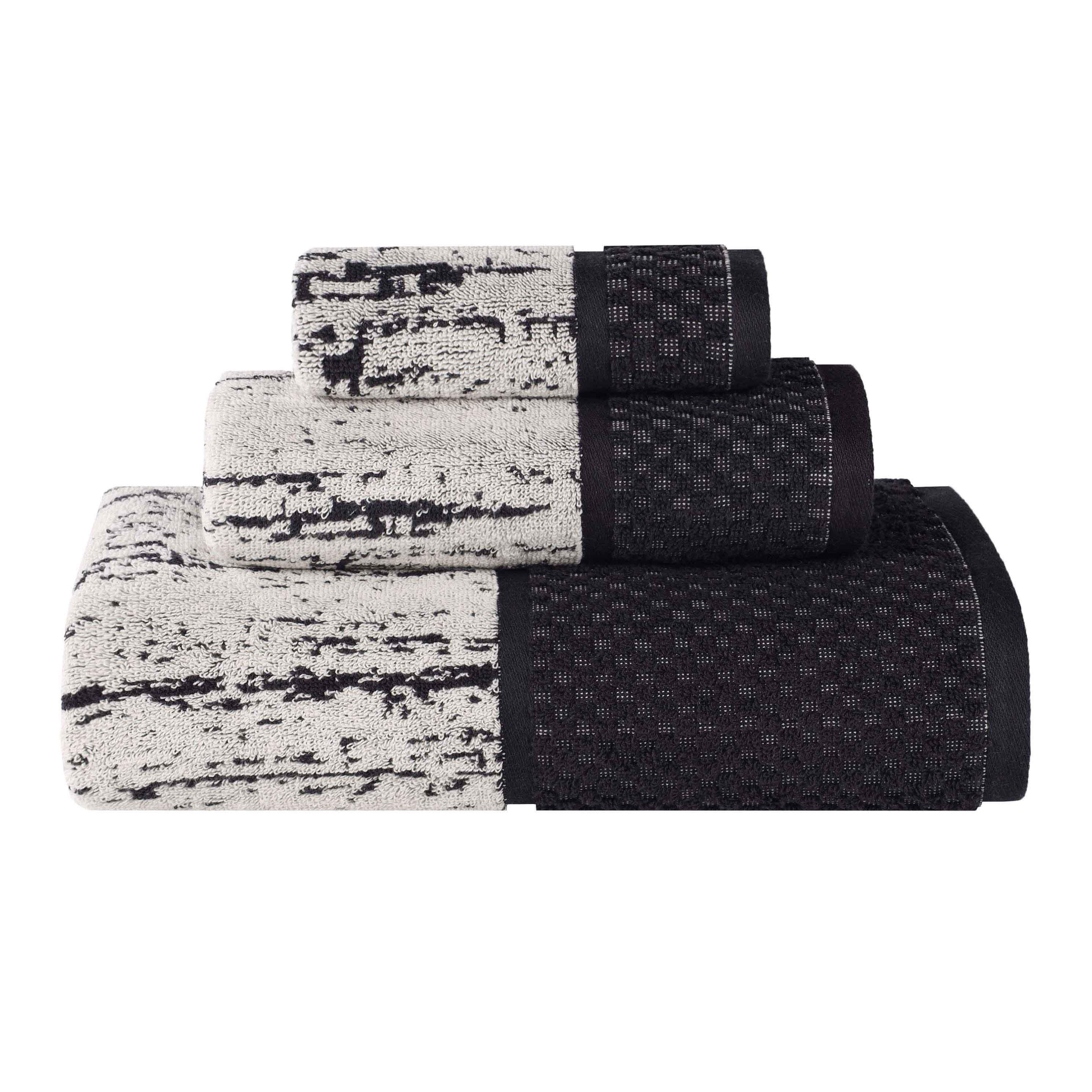 Lodie Cotton Plush Soft Jacquard Two-Toned 3 Piece Assorted Towel Set - Towel Set by Superior