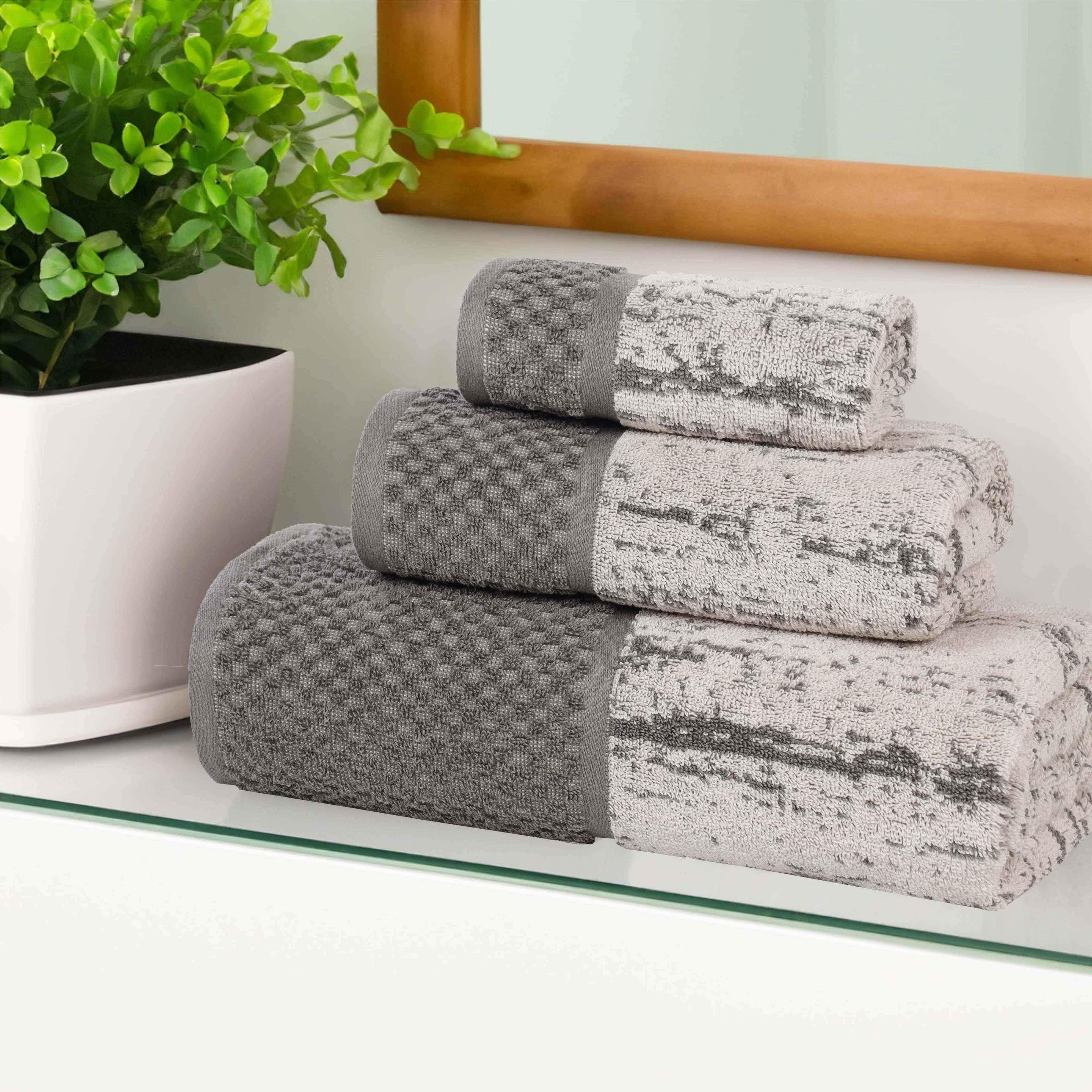 Lodie Cotton Plush Soft Jacquard Two-Toned 3 Piece Assorted Towel Set - Towel Set by Superior Brand