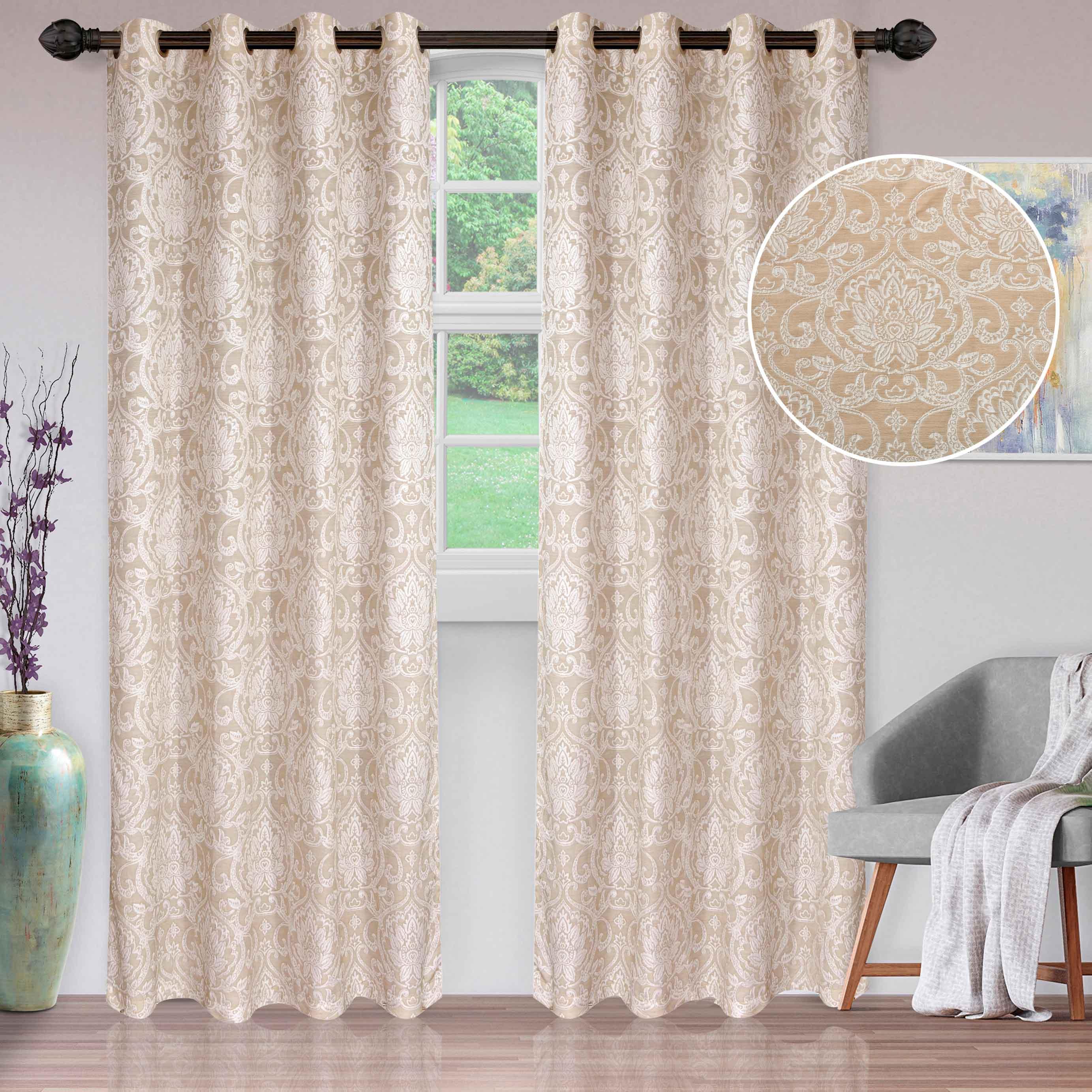 Lotus Jacquard Floral Damask Semi Sheer Curtain Panel Set - Semi Sheer Curtains by Superior Brand