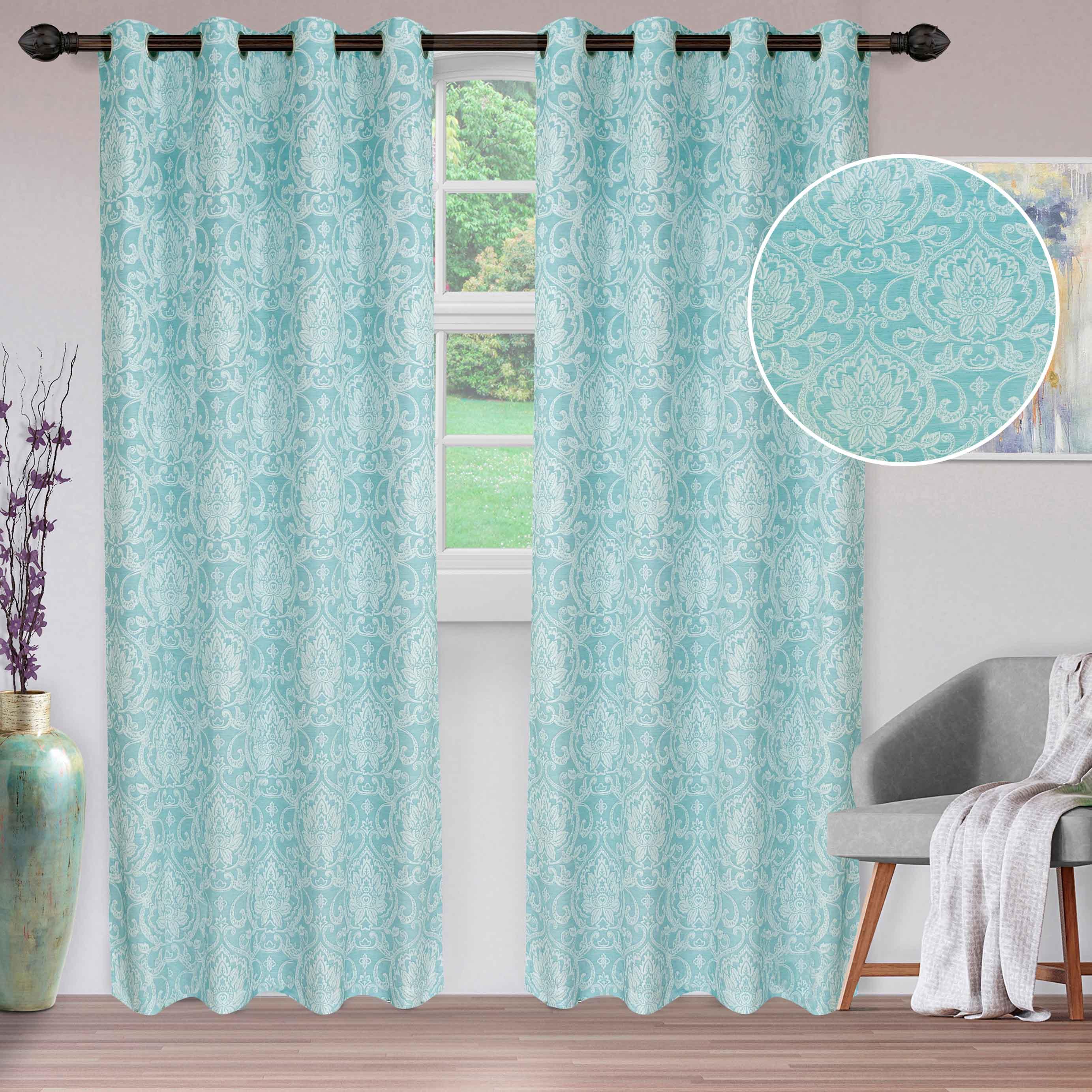Lotus Jacquard Floral Damask Semi Sheer Curtain Panel Set - Semi Sheer Curtains by Superior Brand