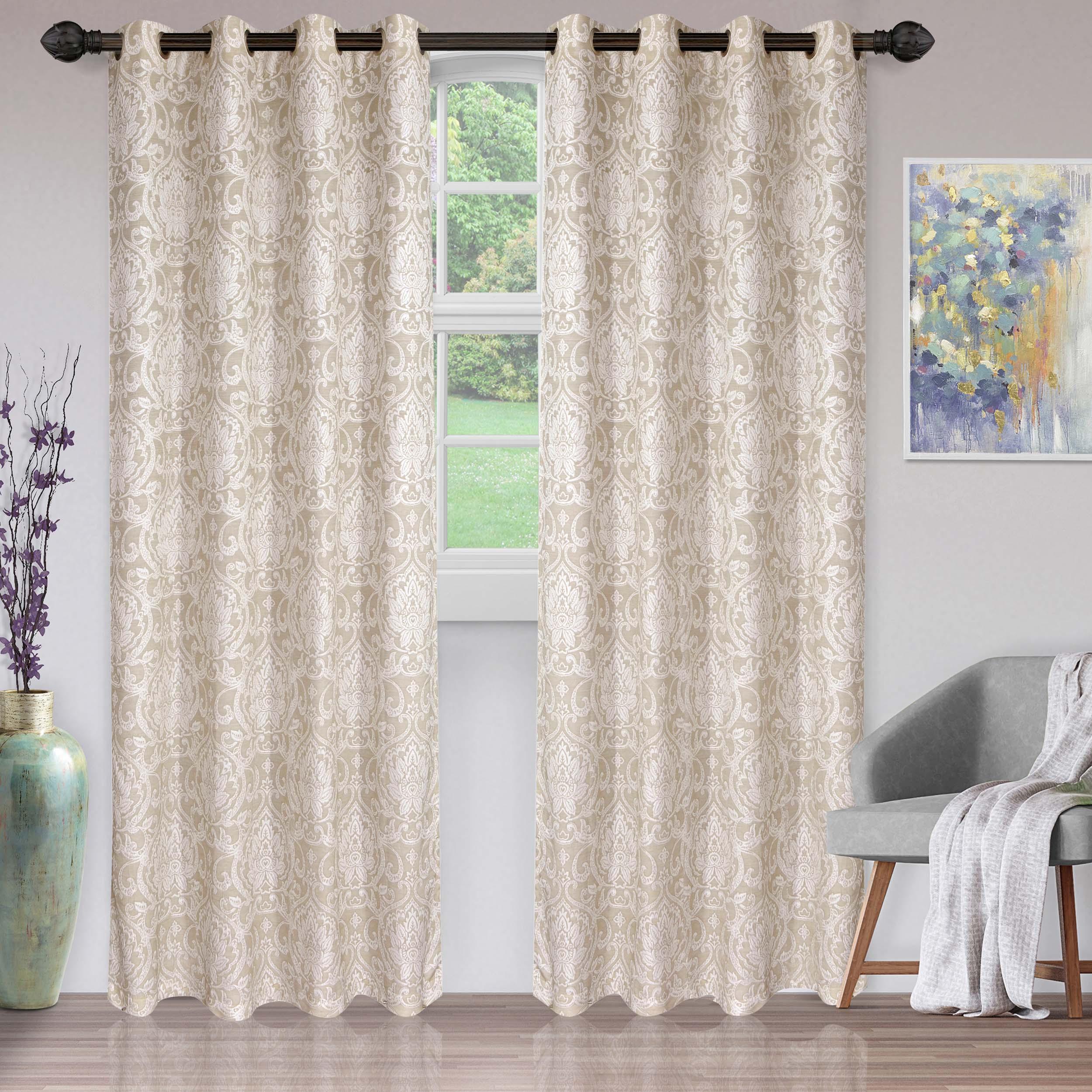 Lotus Jacquard Floral Damask Semi Sheer Curtain Panel Set - Semi Sheer Curtains by Superior Brand
