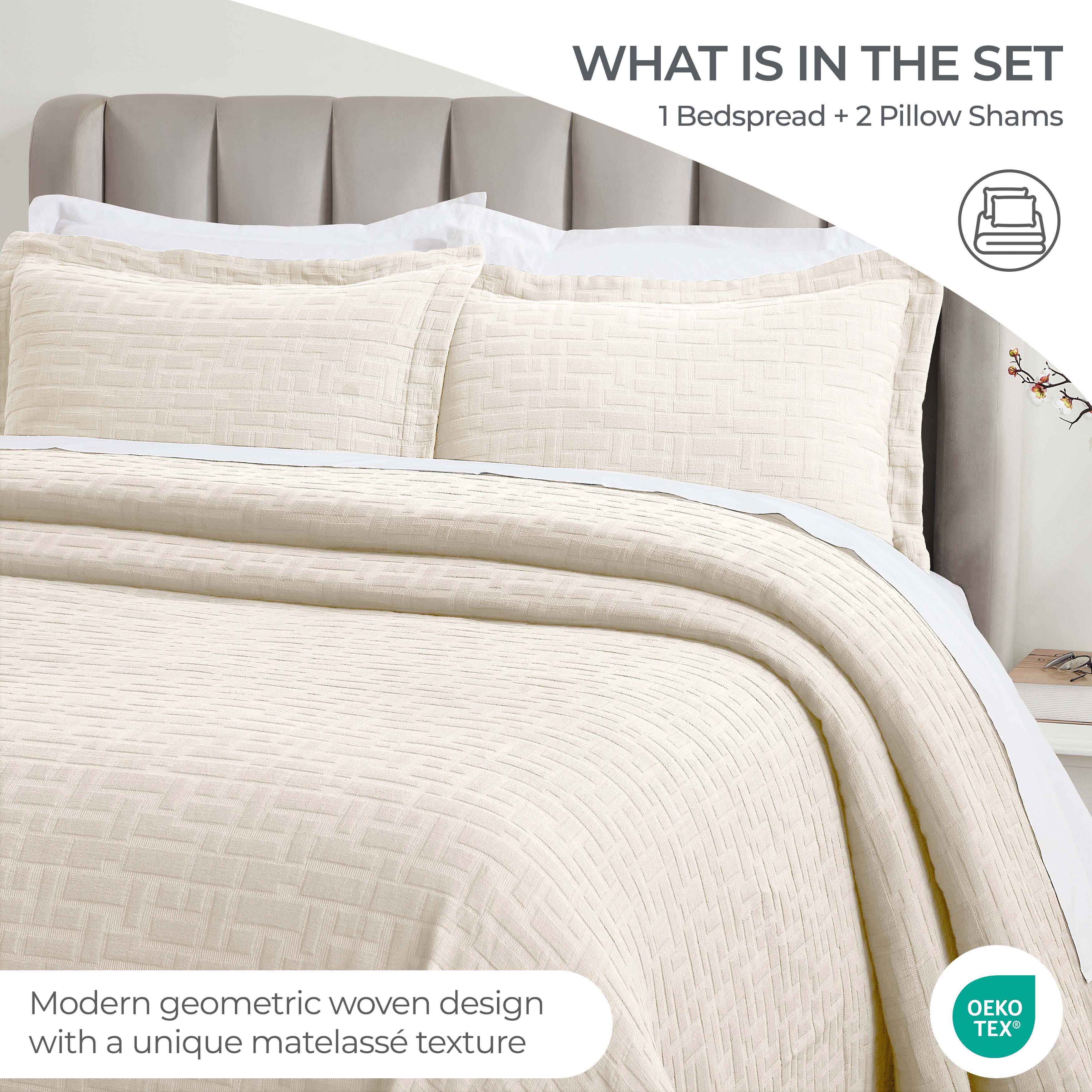 Madrid Cotton Medium Weight Geometric Matelasse Bedspread and Sham Set - Bedspread by Superior
