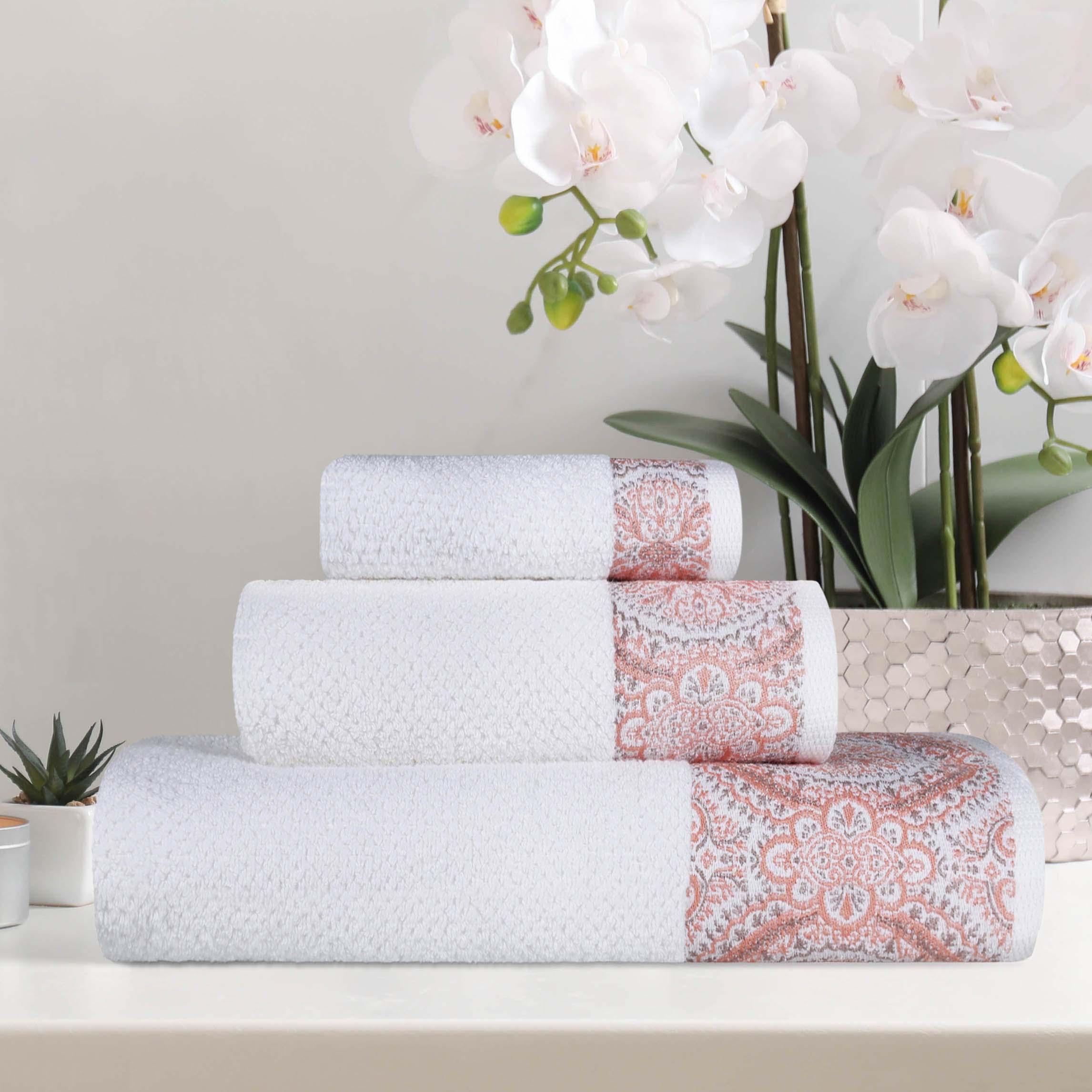 Medallion Cotton Jacquard Textured Soft Absorbent 3 Piece Towel Set - Towel Set by Superior Brand