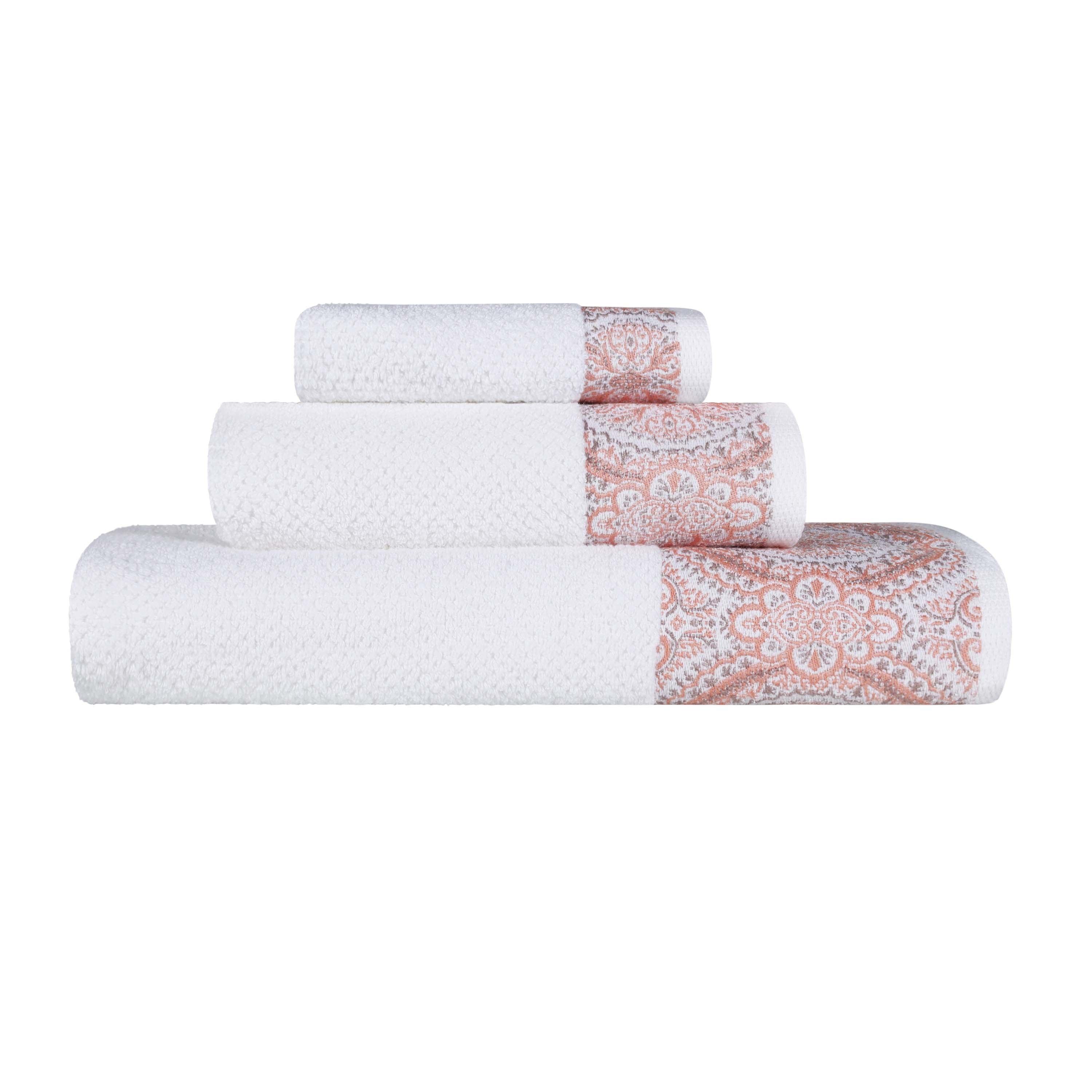 Medallion Cotton Jacquard Textured Soft Absorbent 3 Piece Towel Set - Towel Set by Superior Brand