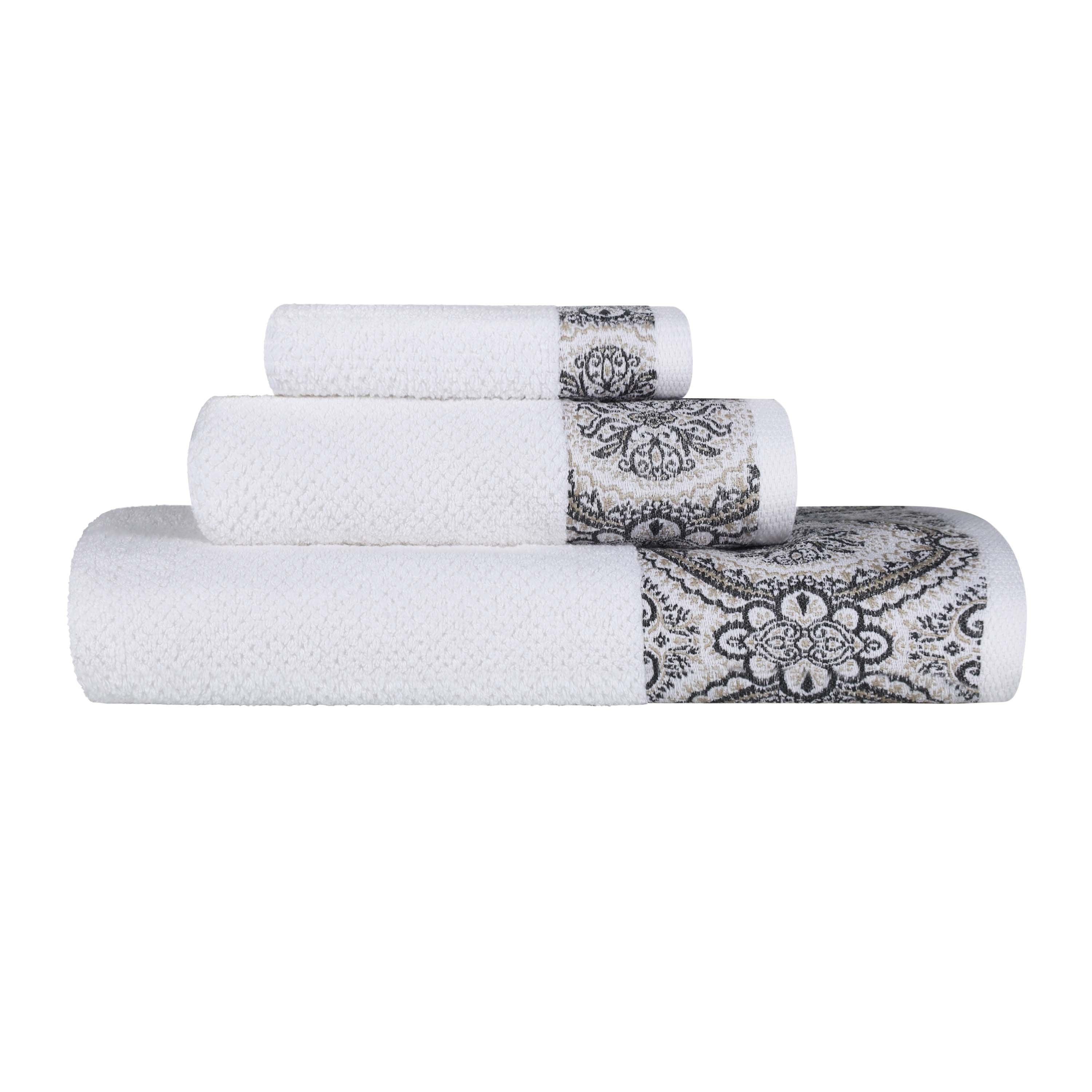 Medallion Cotton Jacquard Textured Soft Absorbent 3 Piece Towel Set - Towel Set by Superior Brand