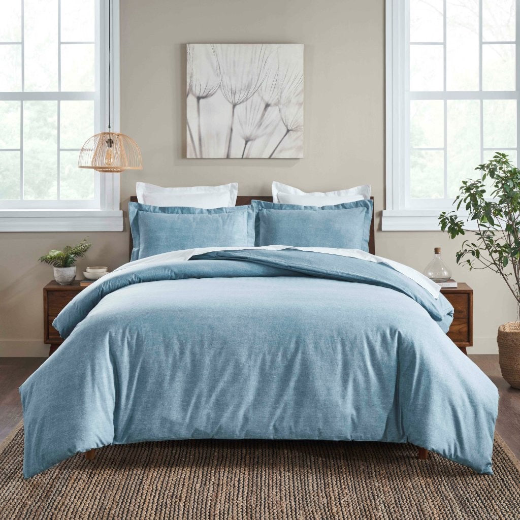 Melange Flannel Cotton Fuzzy Warm Two-Toned Duvet Cover Set - Duvet Cover Set by Superior