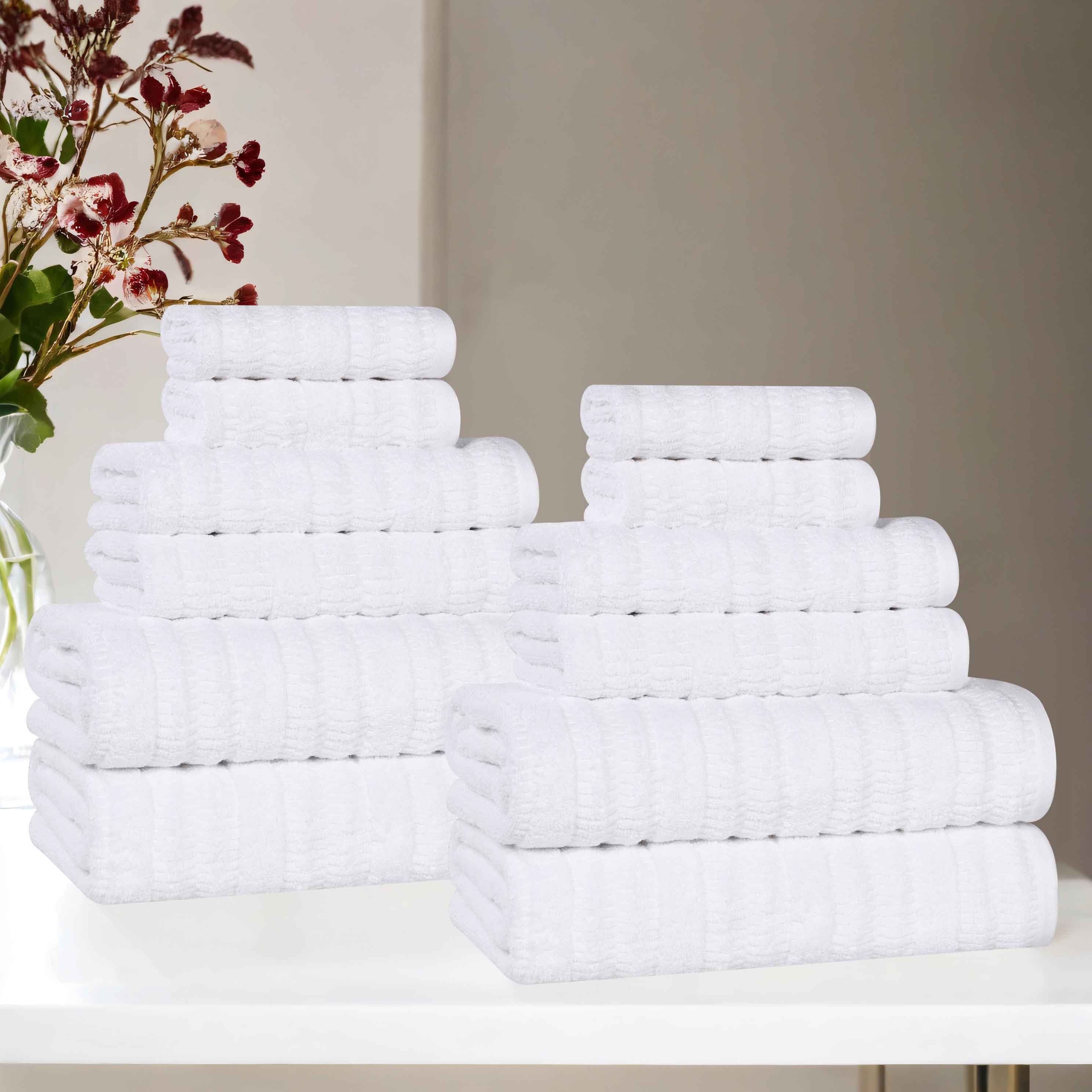 Mika Smart Twist Viscose Cotton Blend Solid Ribbed 12 Piece Towel Set - Towel Set by Superior Brand