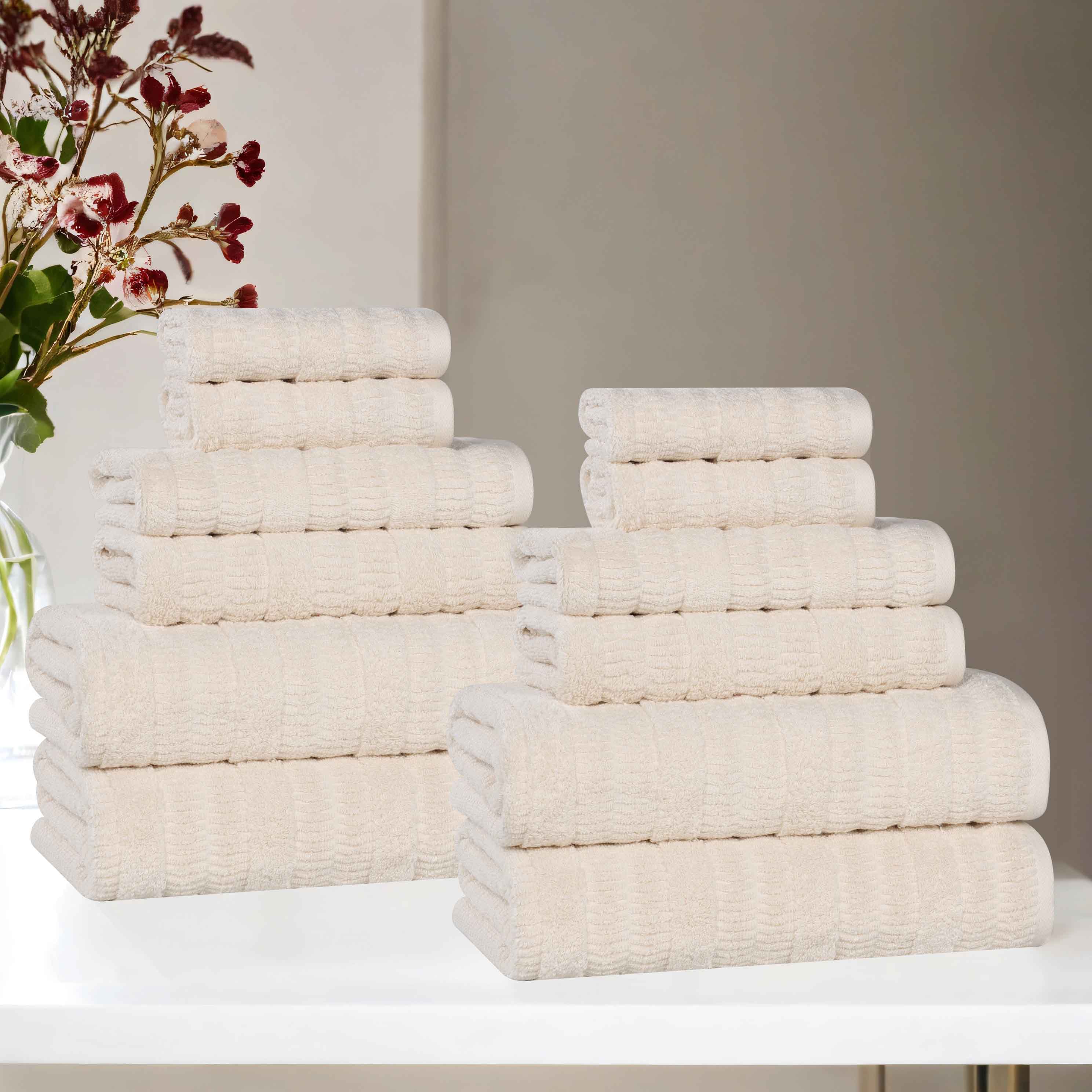 Mika Smart Twist Viscose Cotton Blend Solid Ribbed 12 Piece Towel Set - Towel Set by Superior Brand