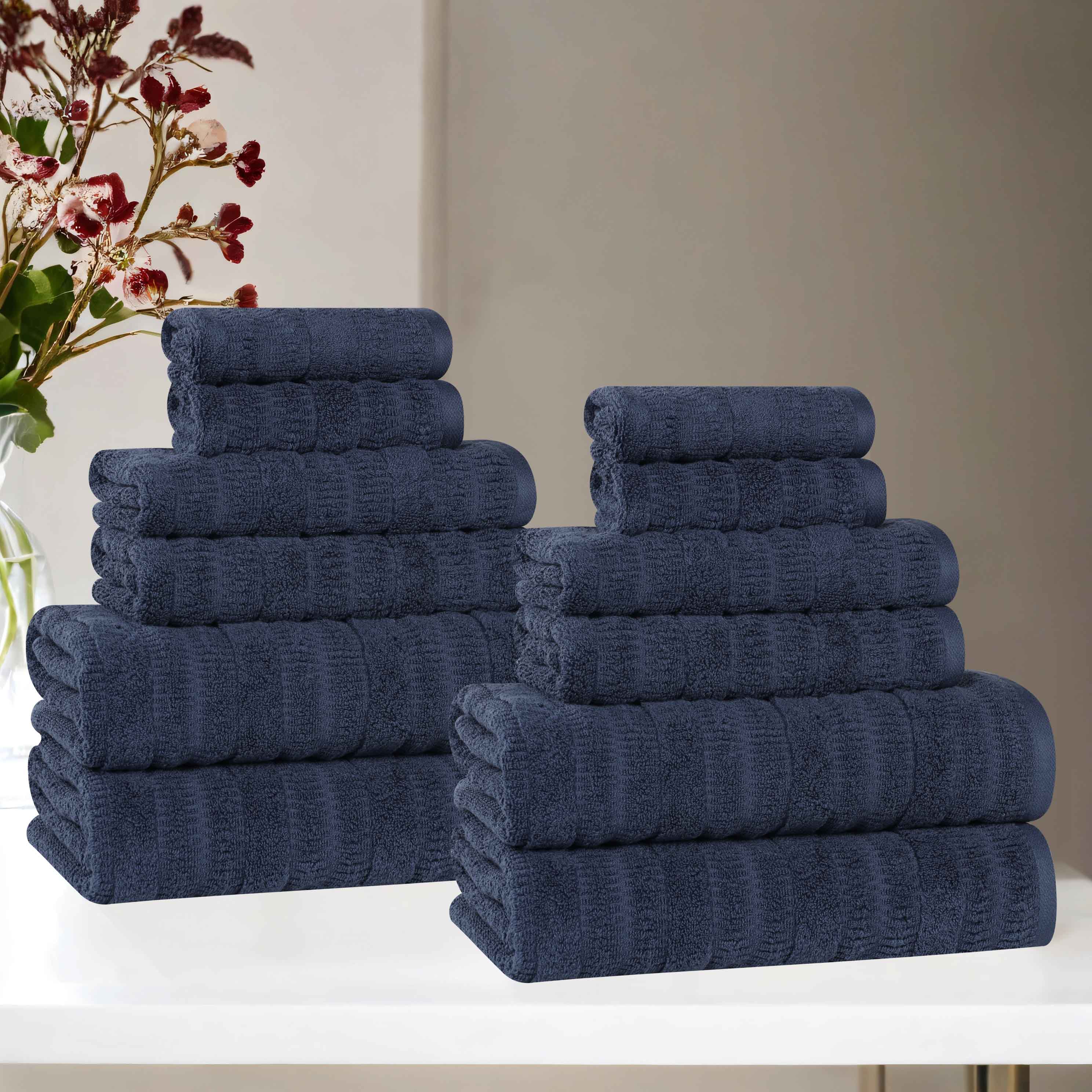 Mika Smart Twist Viscose Cotton Blend Solid Ribbed 12 Piece Towel Set - Towel Set by Superior Brand