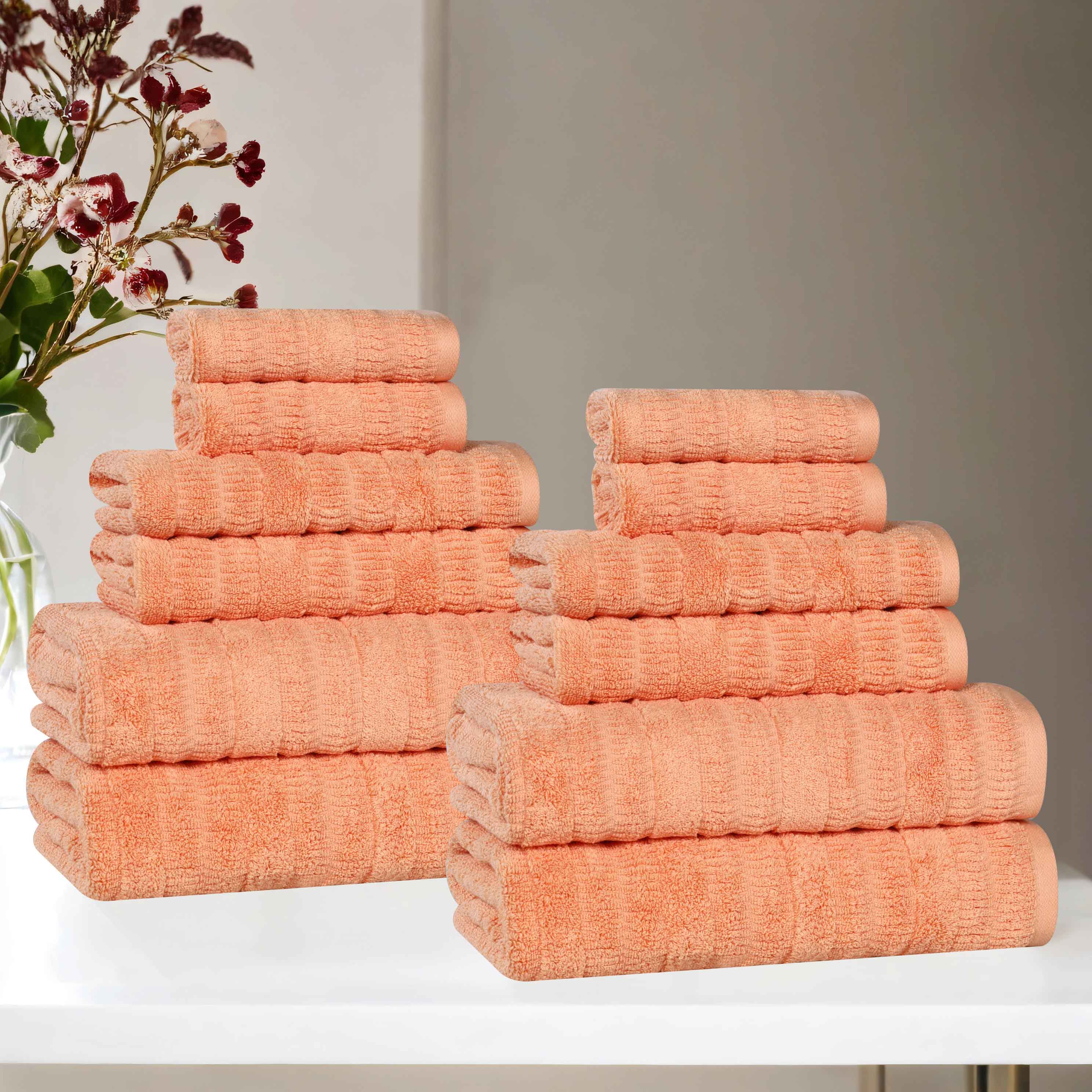 Mika Smart Twist Viscose Cotton Blend Solid Ribbed 12 Piece Towel Set - Towel Set by Superior Brand