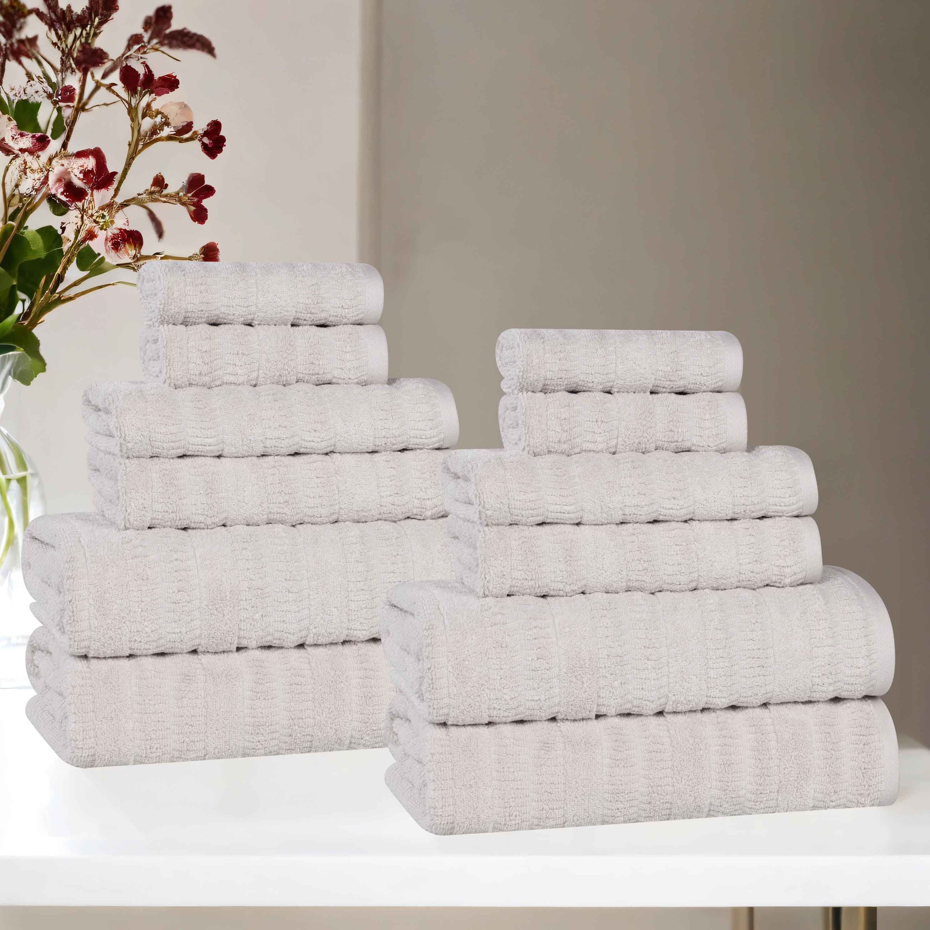 Mika Smart Twist Viscose Cotton Blend Solid Ribbed 12 Piece Towel Set - Towel Set by Superior Brand