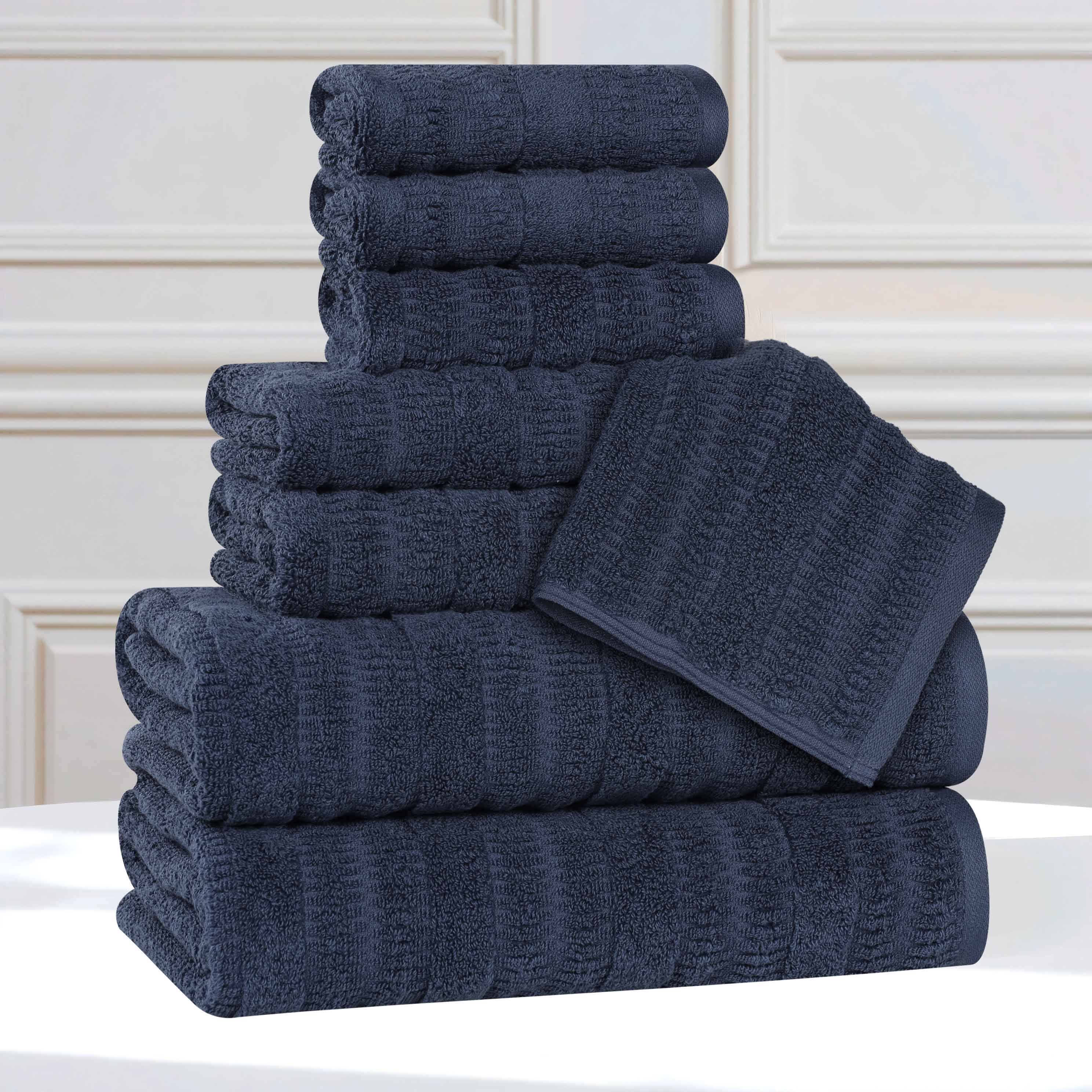Mika Smart Twist Viscose Cotton Blend Solid Ribbed 8 Piece Towel Set - Towel Set by Superior Brand