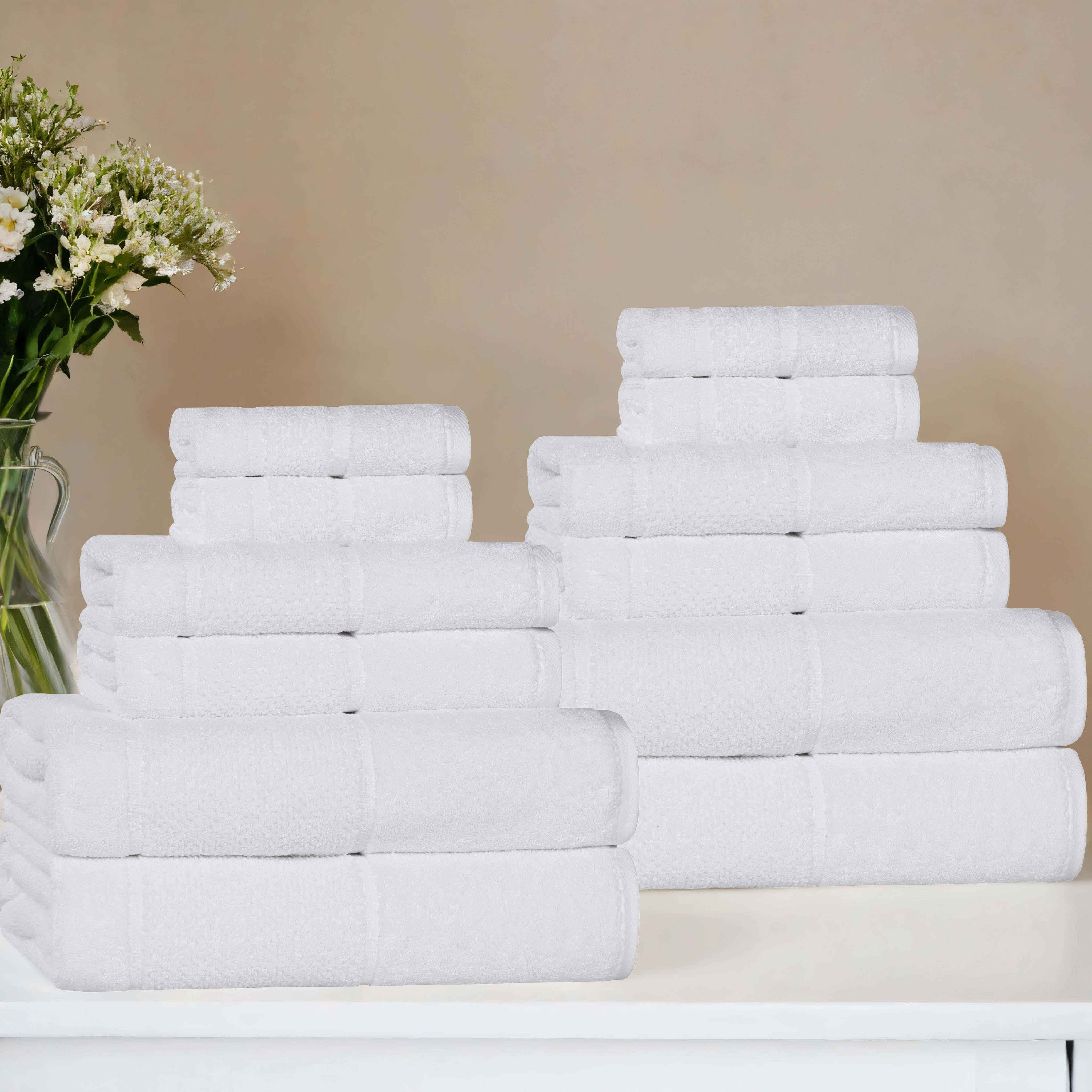 Mile Smart Twist Viscose Cotton Blend Solid 12 Piece Towel Set - Towel Set by Superior Brand
