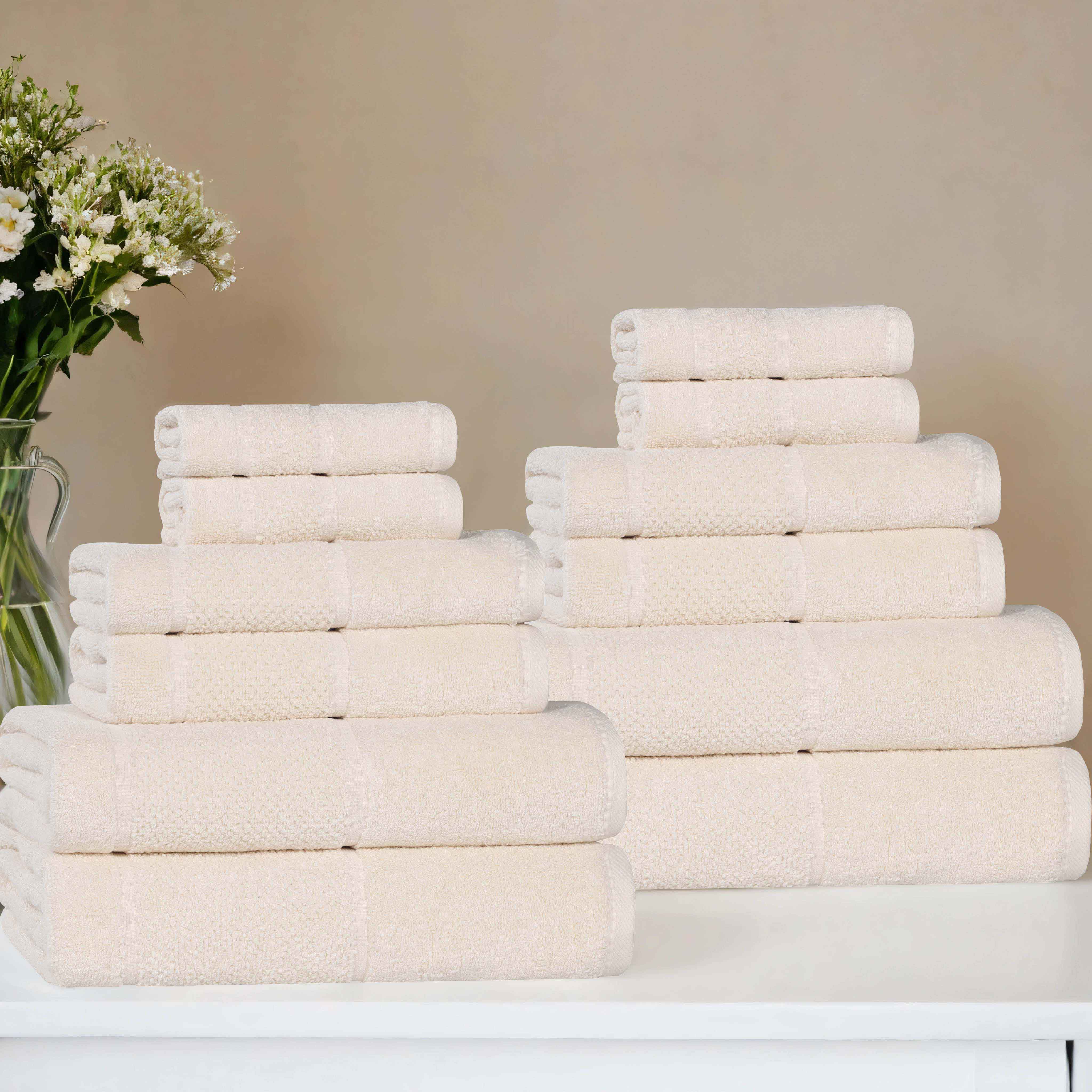 Mile Smart Twist Viscose Cotton Blend Solid 12 Piece Towel Set - Towel Set by Superior Brand