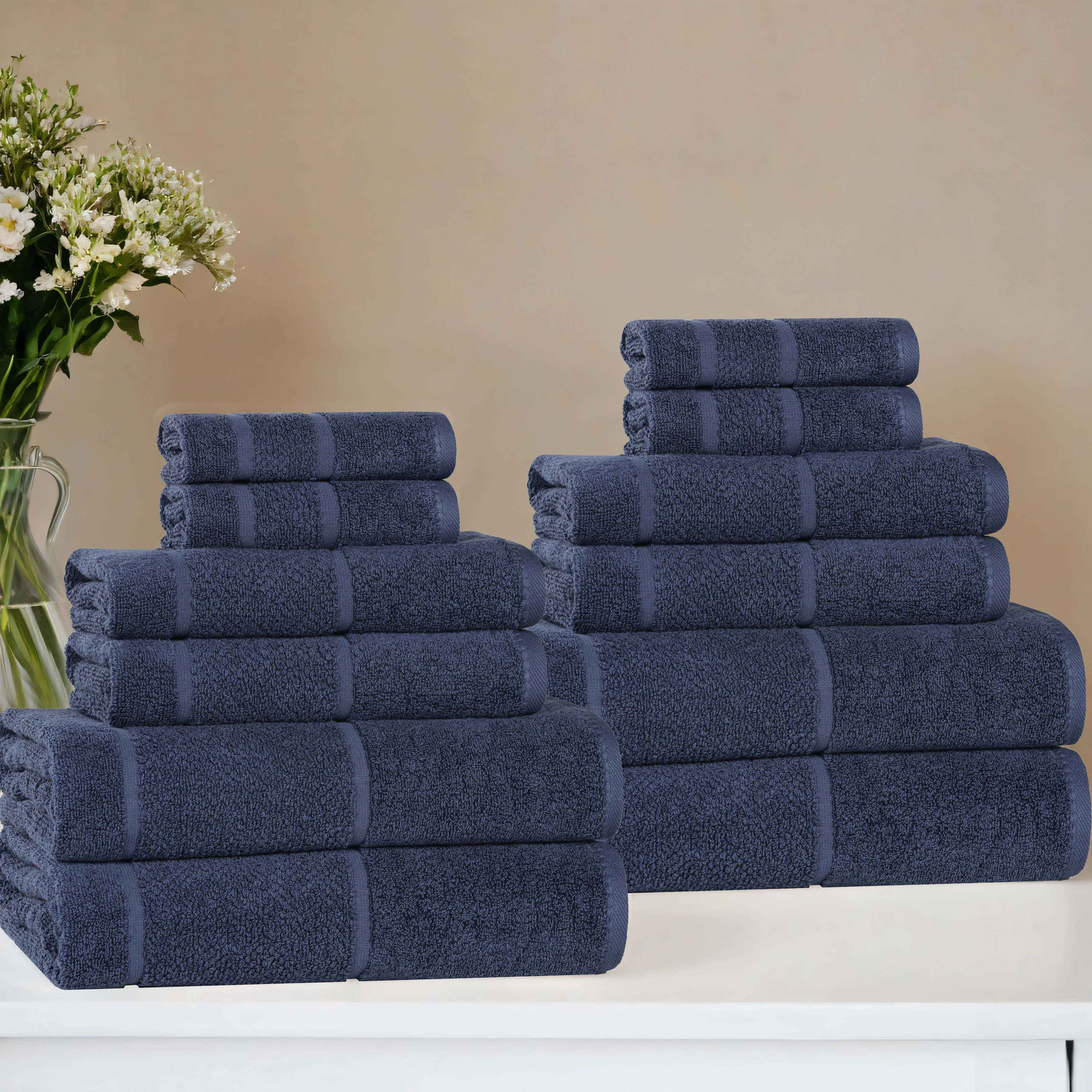 Mile Smart Twist Viscose Cotton Blend Solid 12 Piece Towel Set - Towel Set by Superior Brand