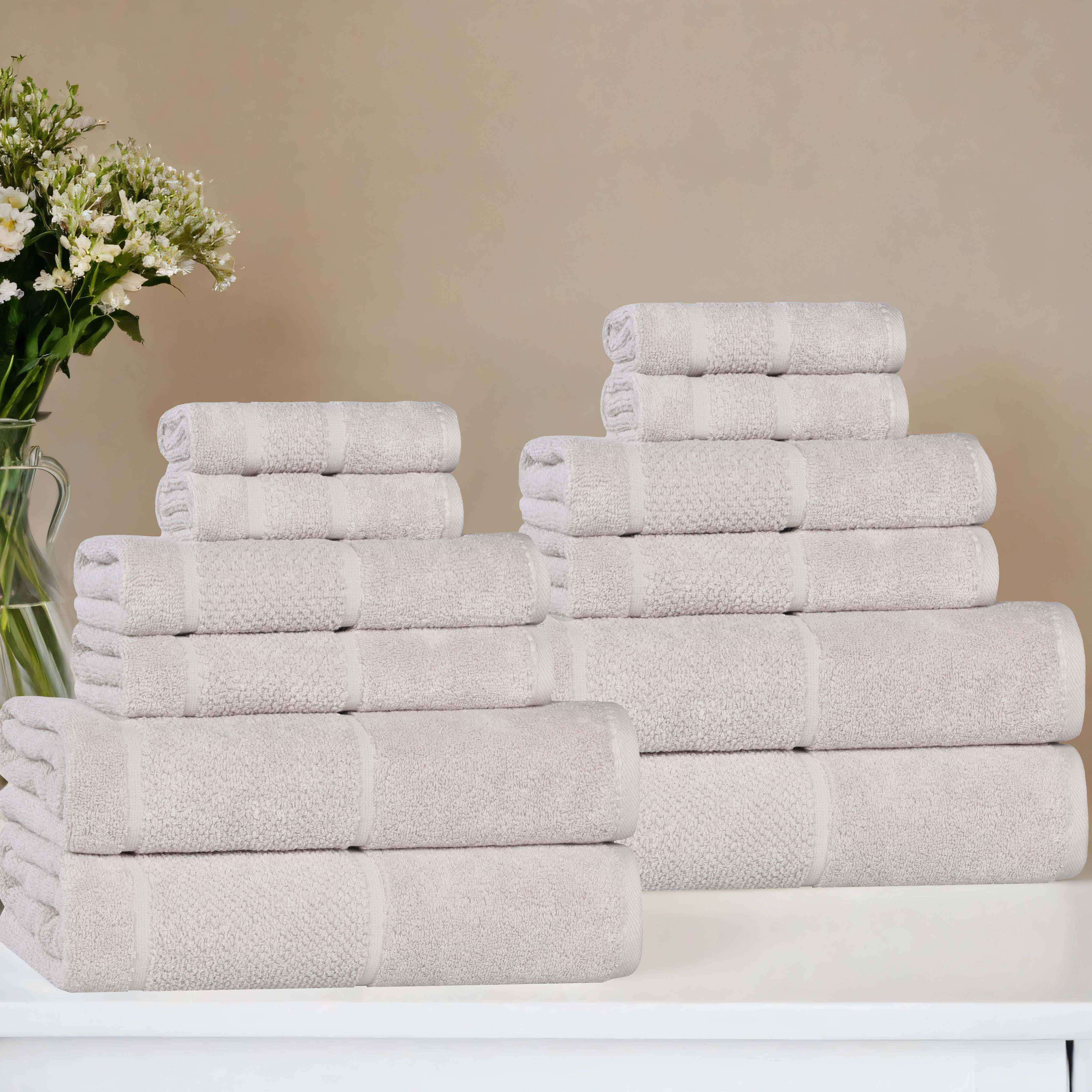 Mile Smart Twist Viscose Cotton Blend Solid 12 Piece Towel Set - Towel Set by Superior Brand