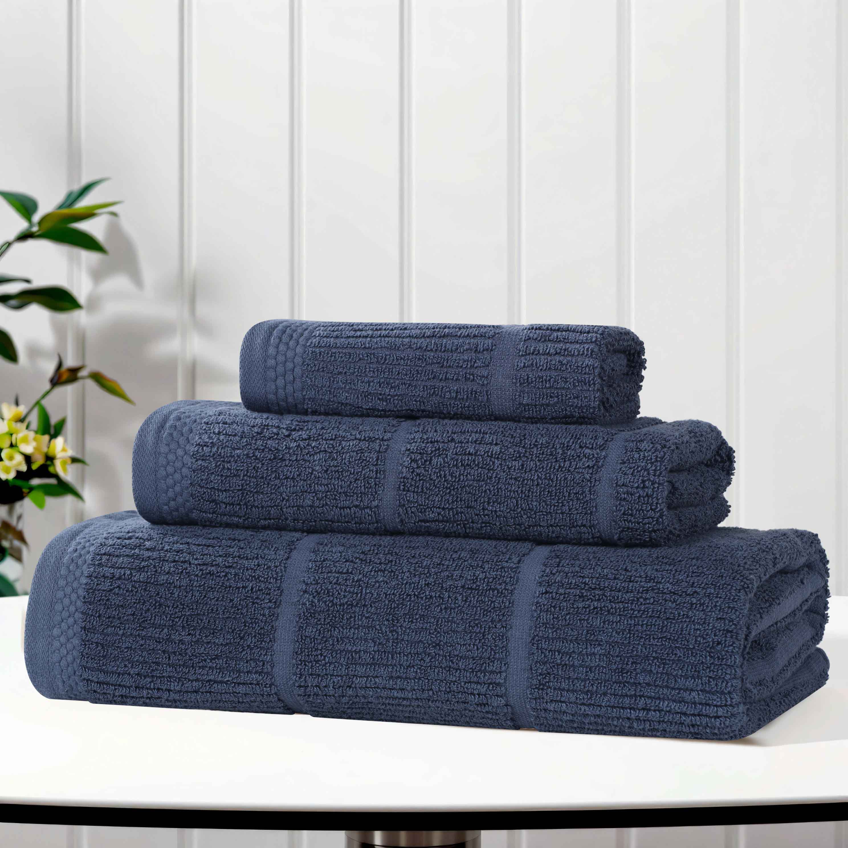 Milo Smart Twist Viscose Cotton Blend Solid Ribbed 3 Piece Towel Set - Towel Set by Superior Brand