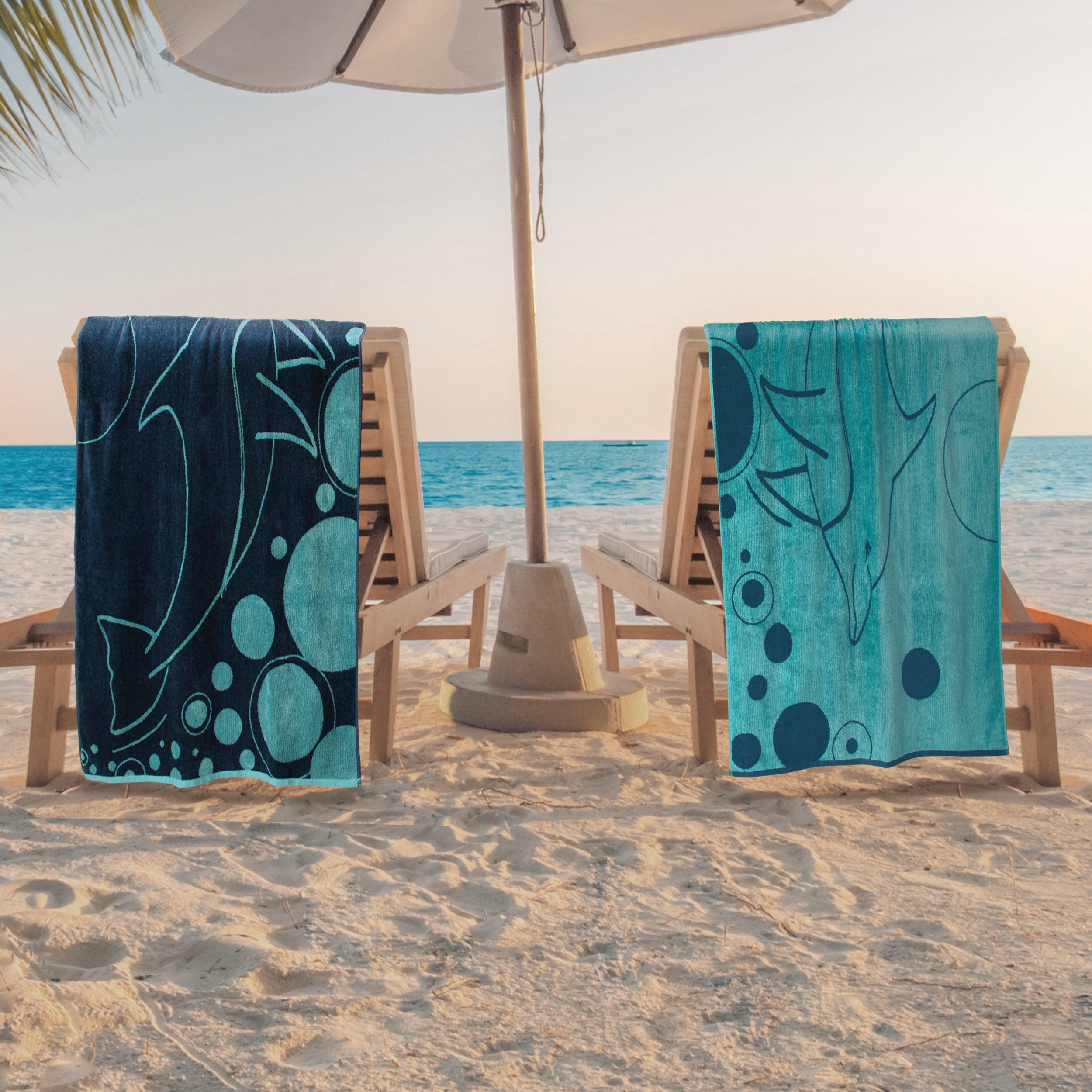 Mystic Dolphin Cotton Oversized 2 Piece Beach Towel Set - Egyptian Cotton Beach Towel by Superior