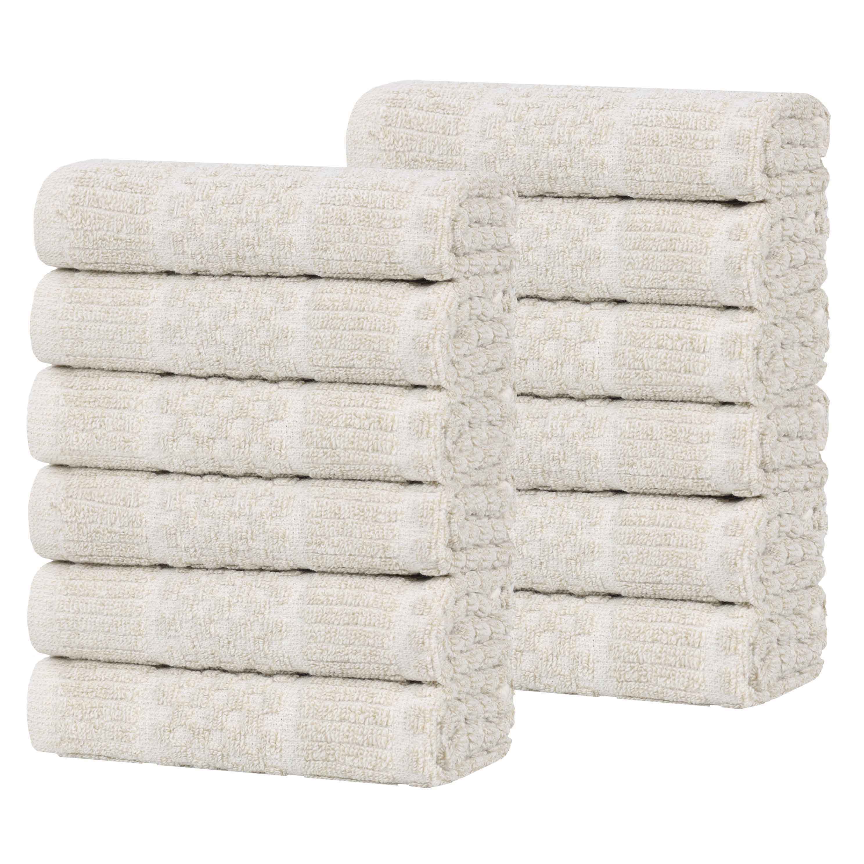 Naples Cotton Blend Checkered Ribbed Face Towels Washcloths, Set of 12 - Face Towel by Superior Brand