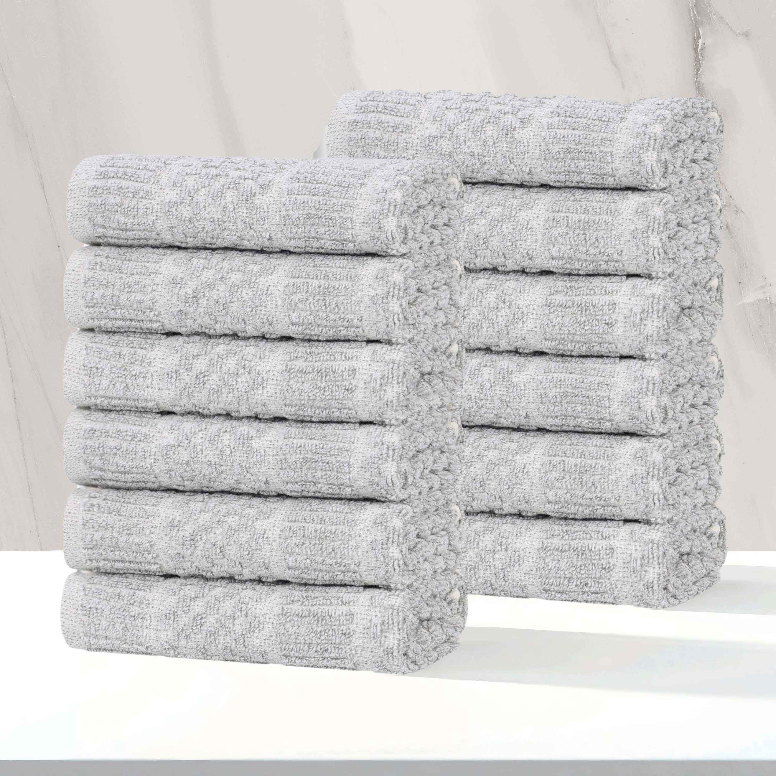 Naples Cotton Blend Checkered Ribbed Face Towels Washcloths, Set of 12 - Face Towel by Superior Brand