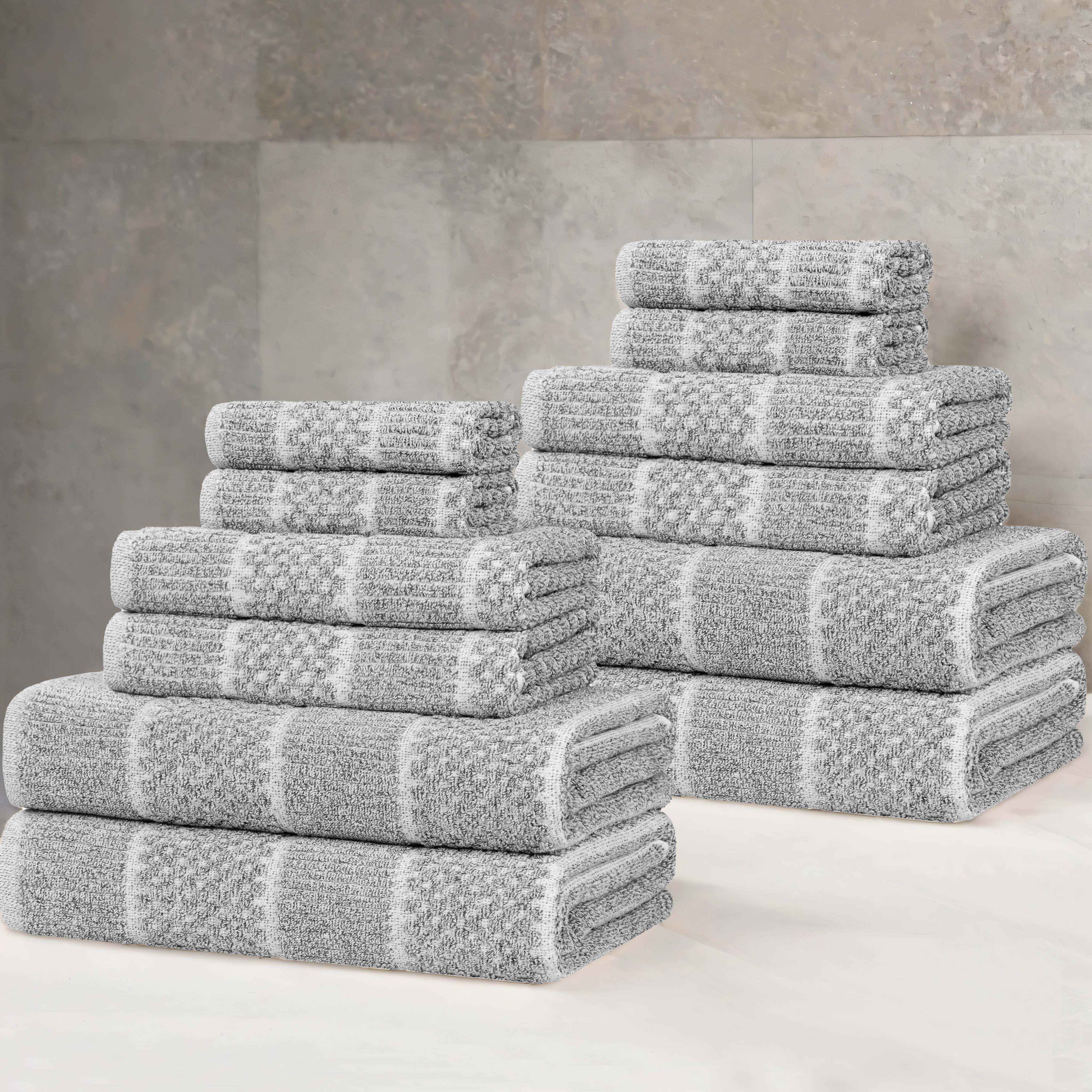 Naples Cotton Blend Textured Checkered and Ribbed 12 Piece Towel Set - Towel Set by Superior Brand